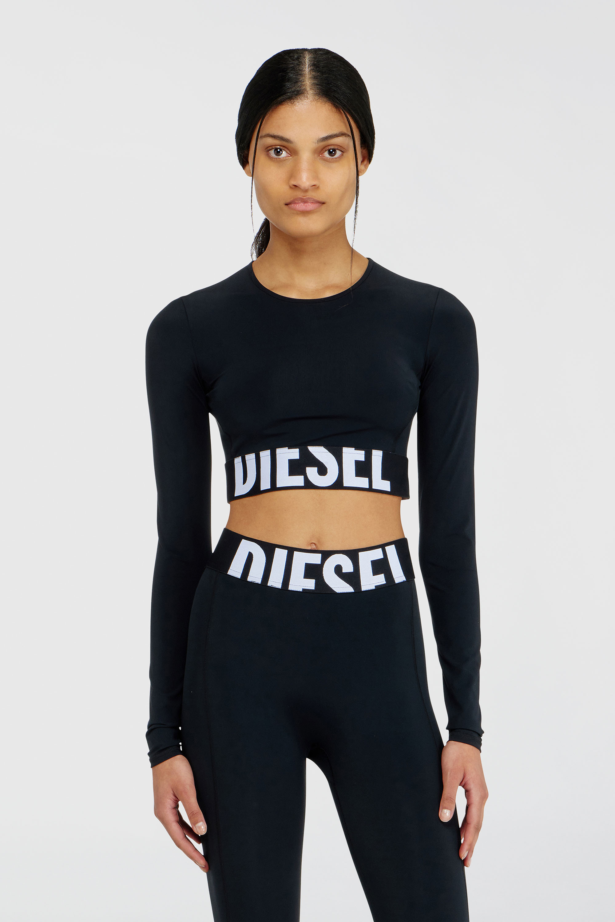 Diesel - MELISSA-D-POP, Woman's Microfibre crop top with cut-off logo in Black - 1