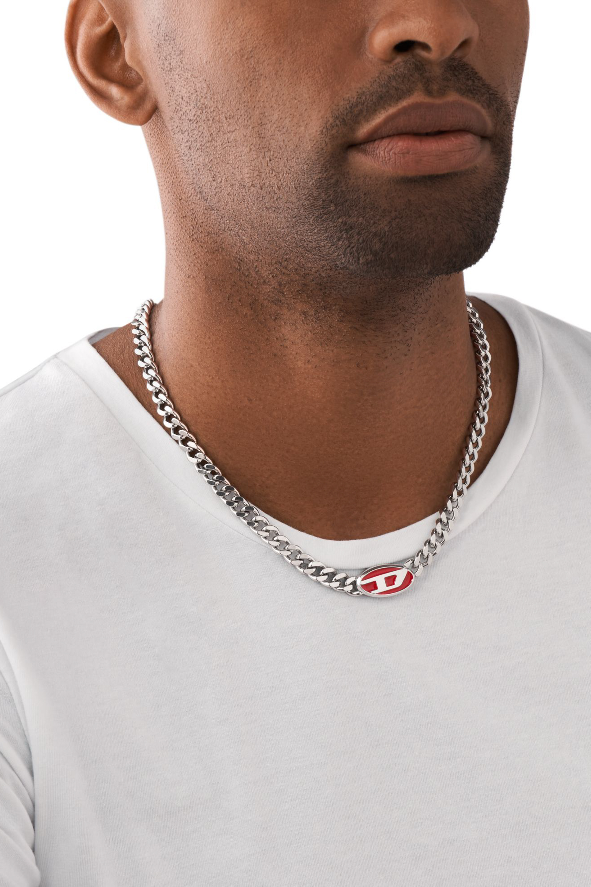 Diesel - DX1446, Unisex's Red enamel chain necklace in Silver - 3