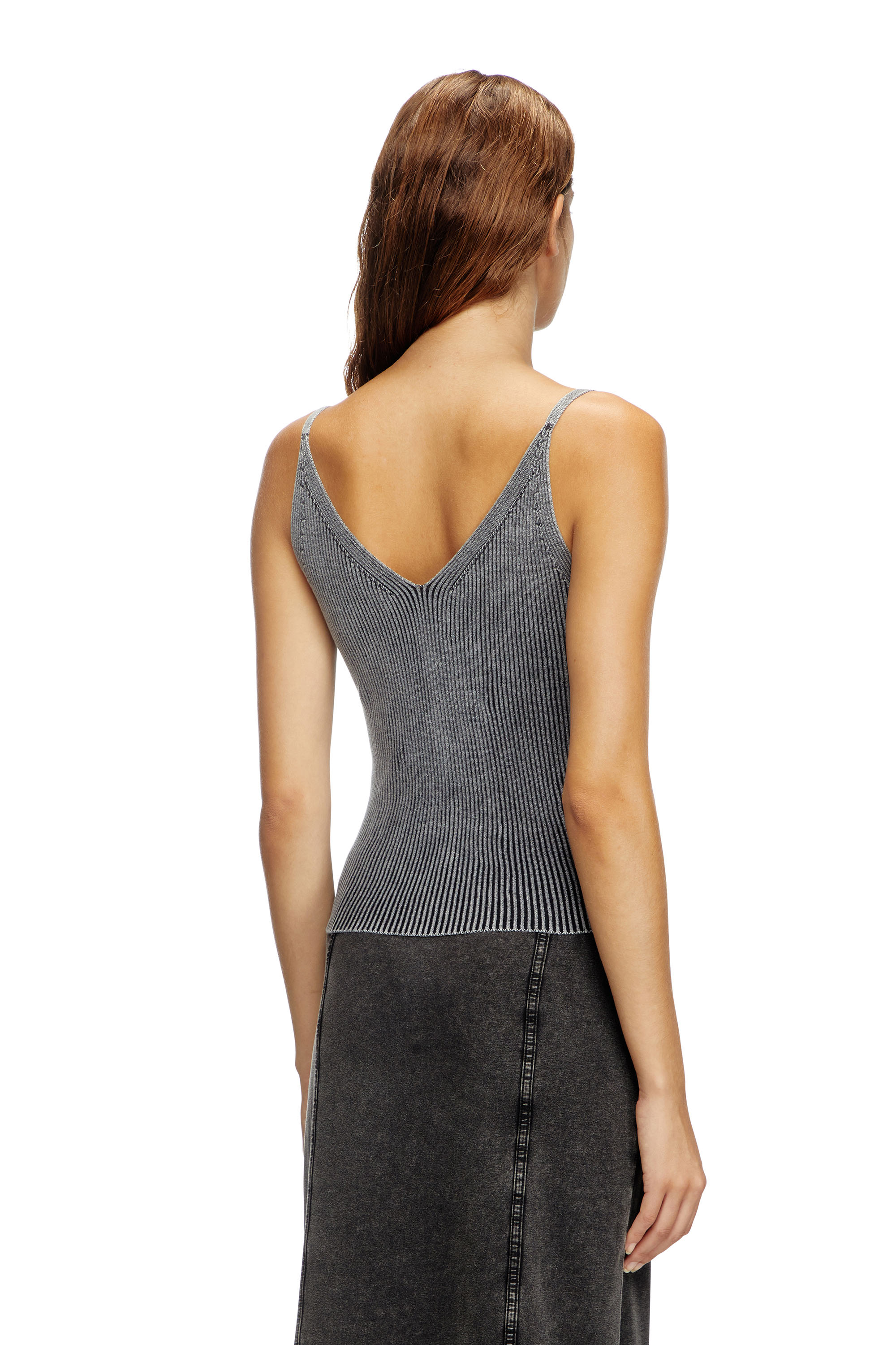 Diesel - M-MELLY, Woman's Knit tank top with denim cargo pockets in Dark grey - 4