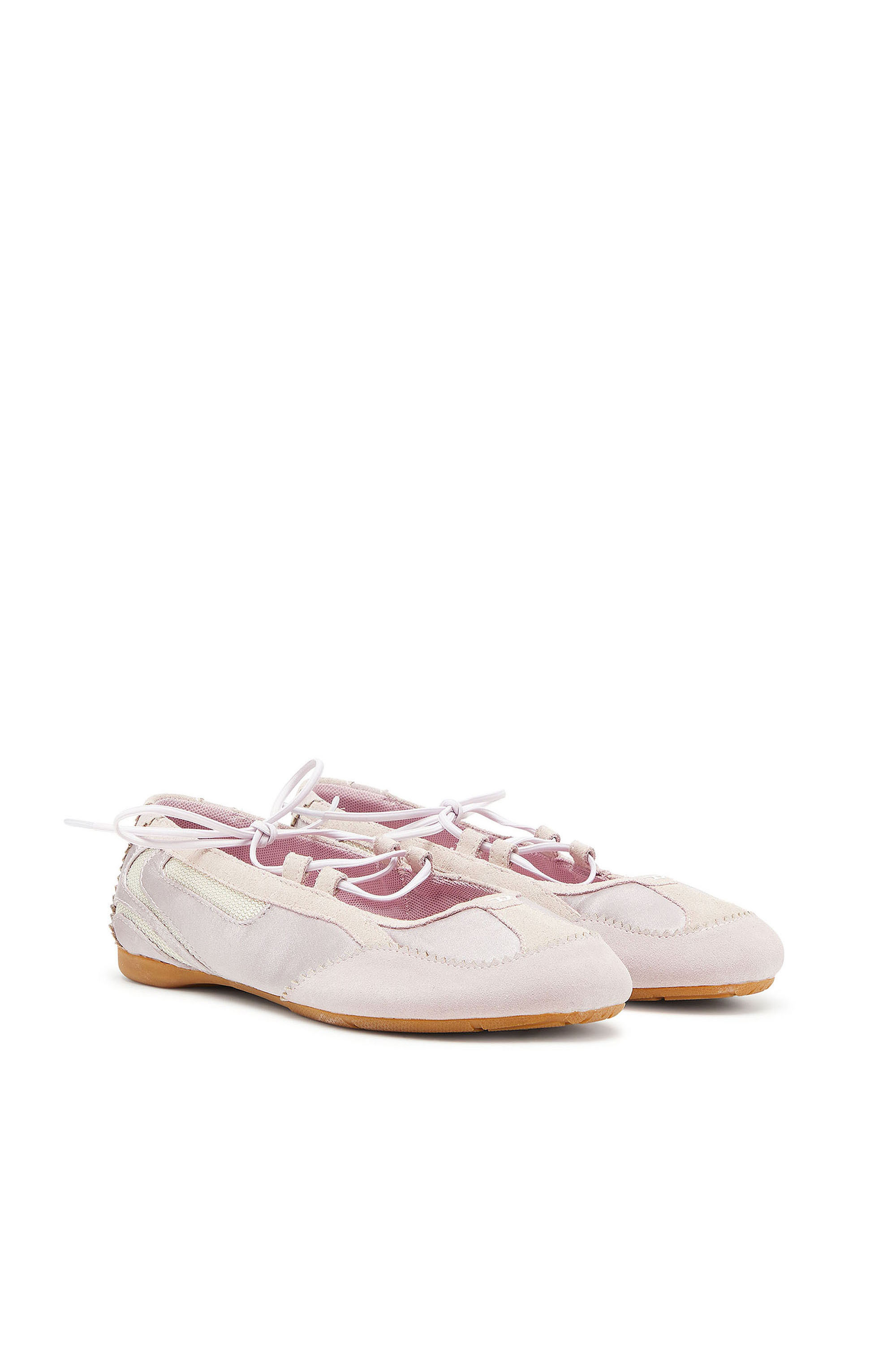 Diesel - D-MILE BALLERINA LACE UP II W, Woman's D-Mile - Lace-up ballerina flats in leather and mesh in Pink - 2