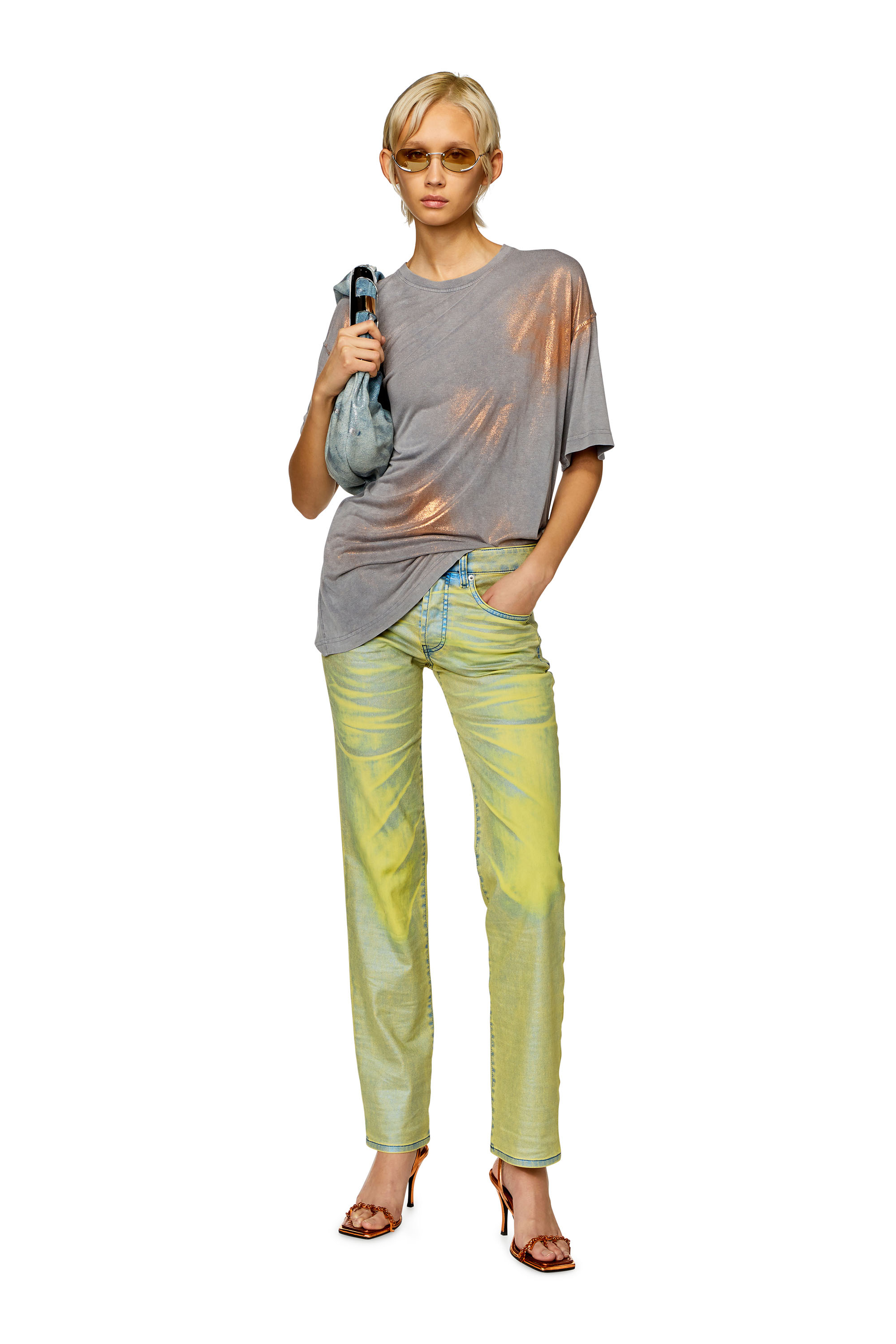 Diesel - T-BUXT, Woman's Faded metallic T-shirt in Grey/Pink - 1