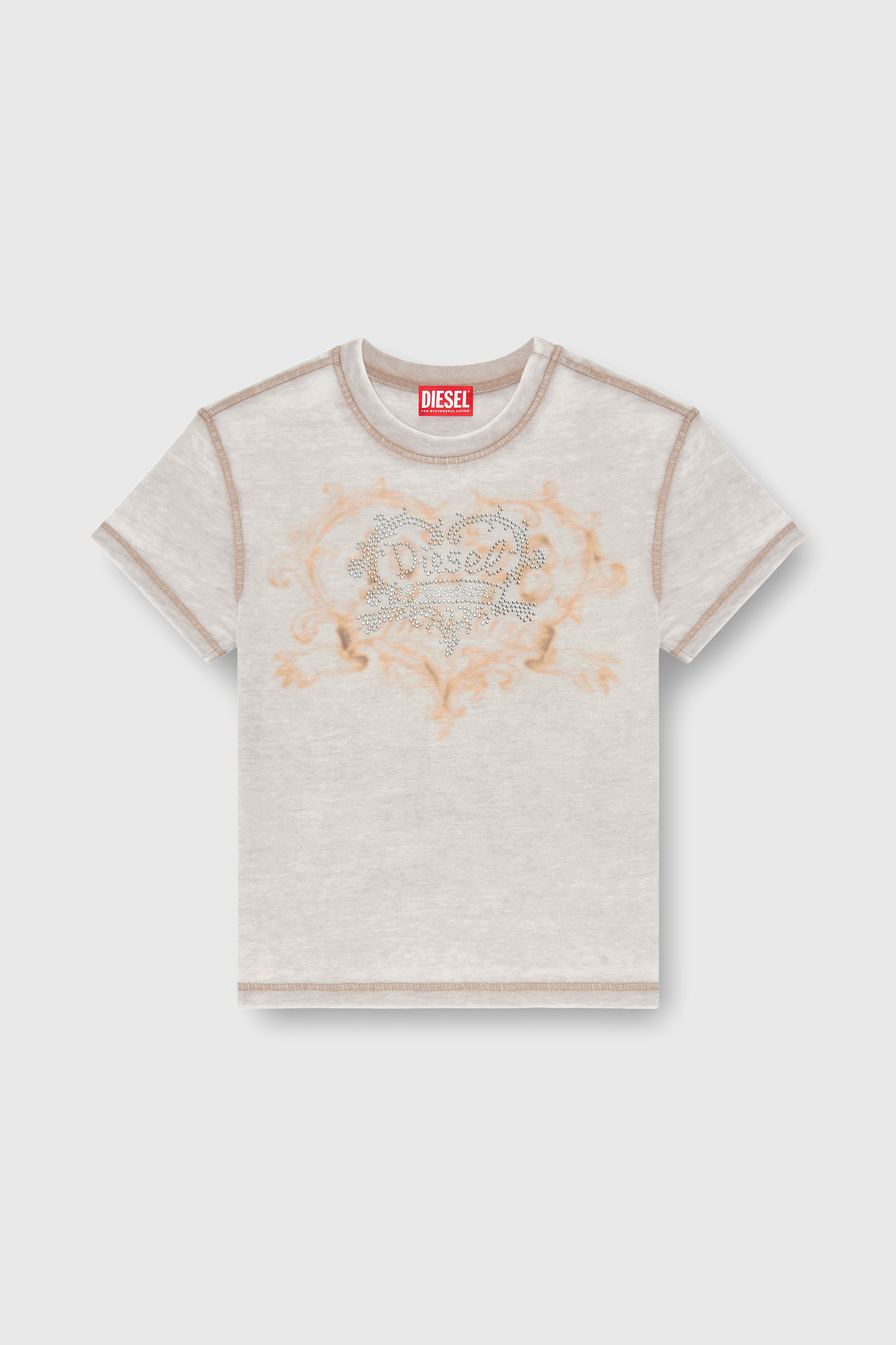 Diesel - T-ILA-AA1, Woman's Jersey t-shirt with rhinestones and burnout effect in Light Grey - 2