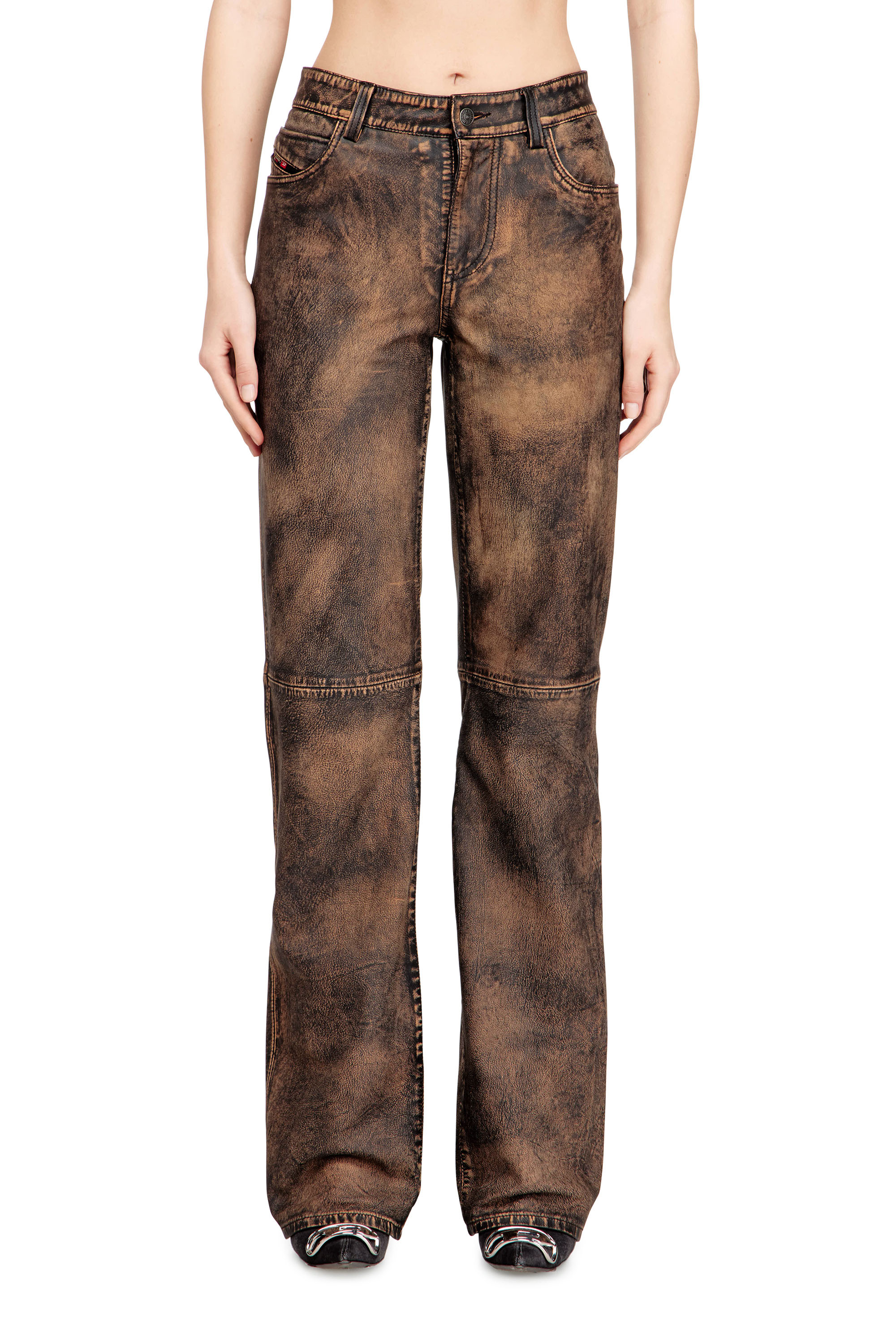 Diesel - L-YSA, Woman's Jean-cut distressed leather pants in Brown - 3