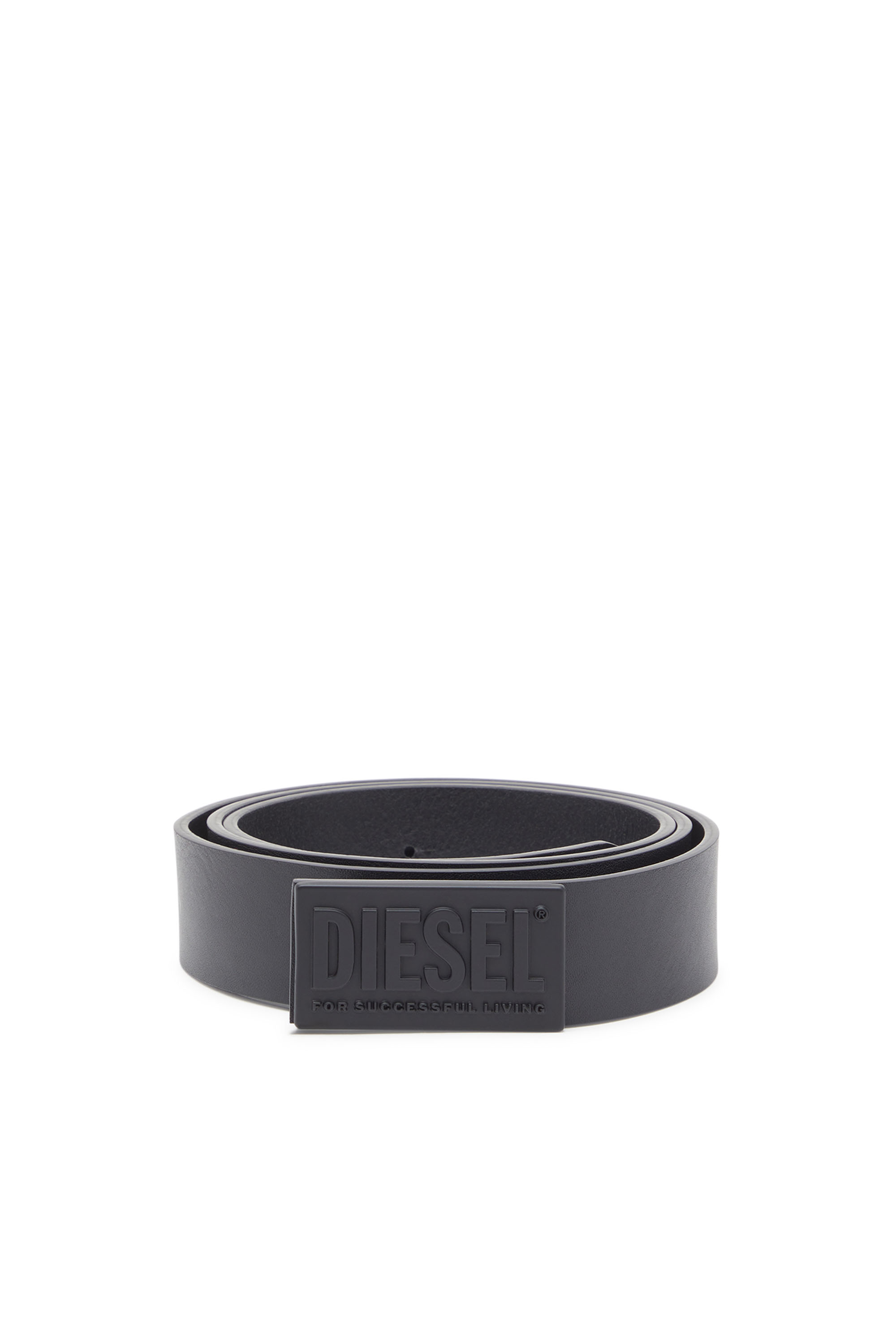 Diesel - B-BISCOTTO METAL, Man's 3.4cm Leather belt with Successful Living buckle in Black - 1