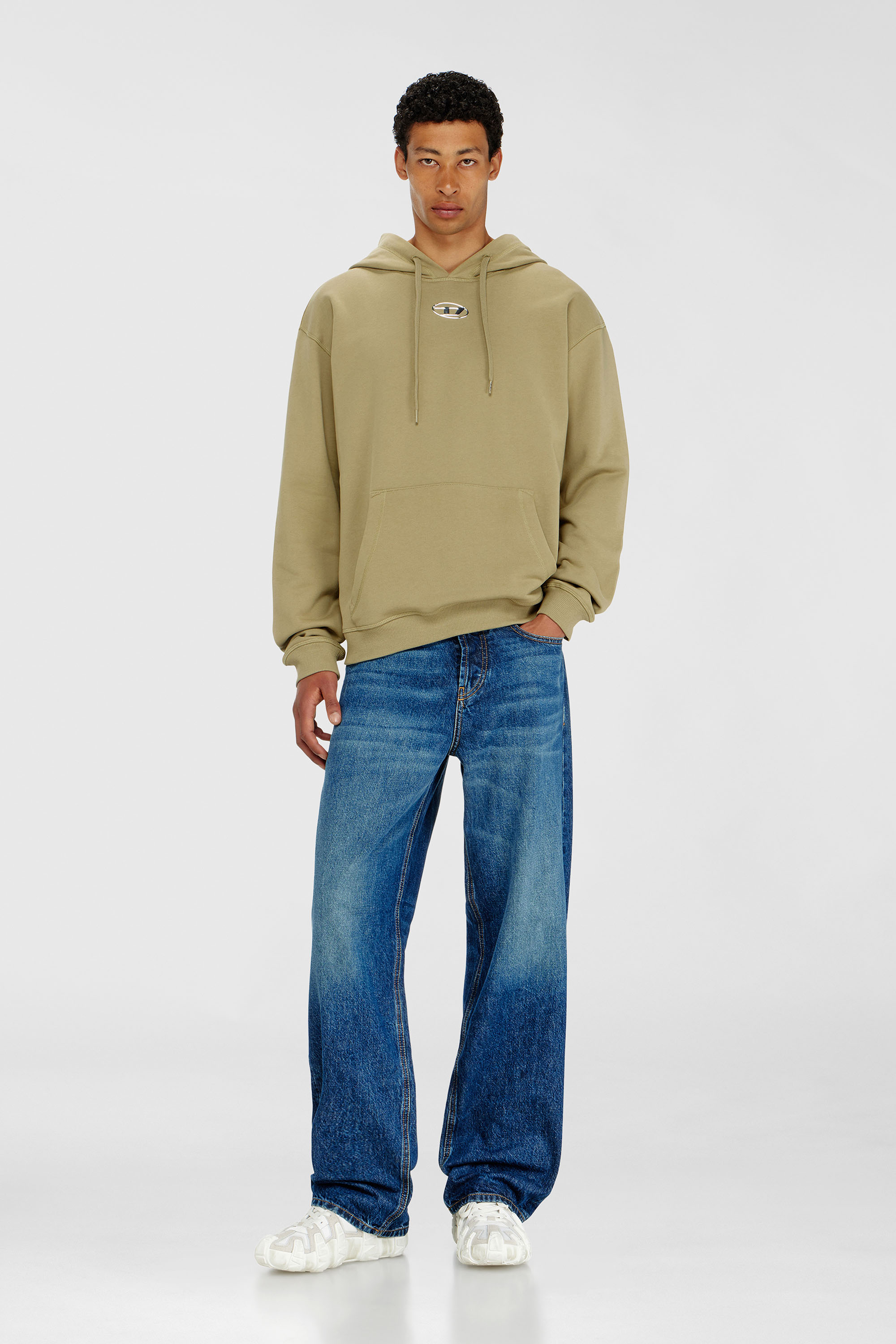 Diesel - S-NORM-HOOD-IOD, Man's Cotton hoodie with metallic Oval D in Olive Green - 1