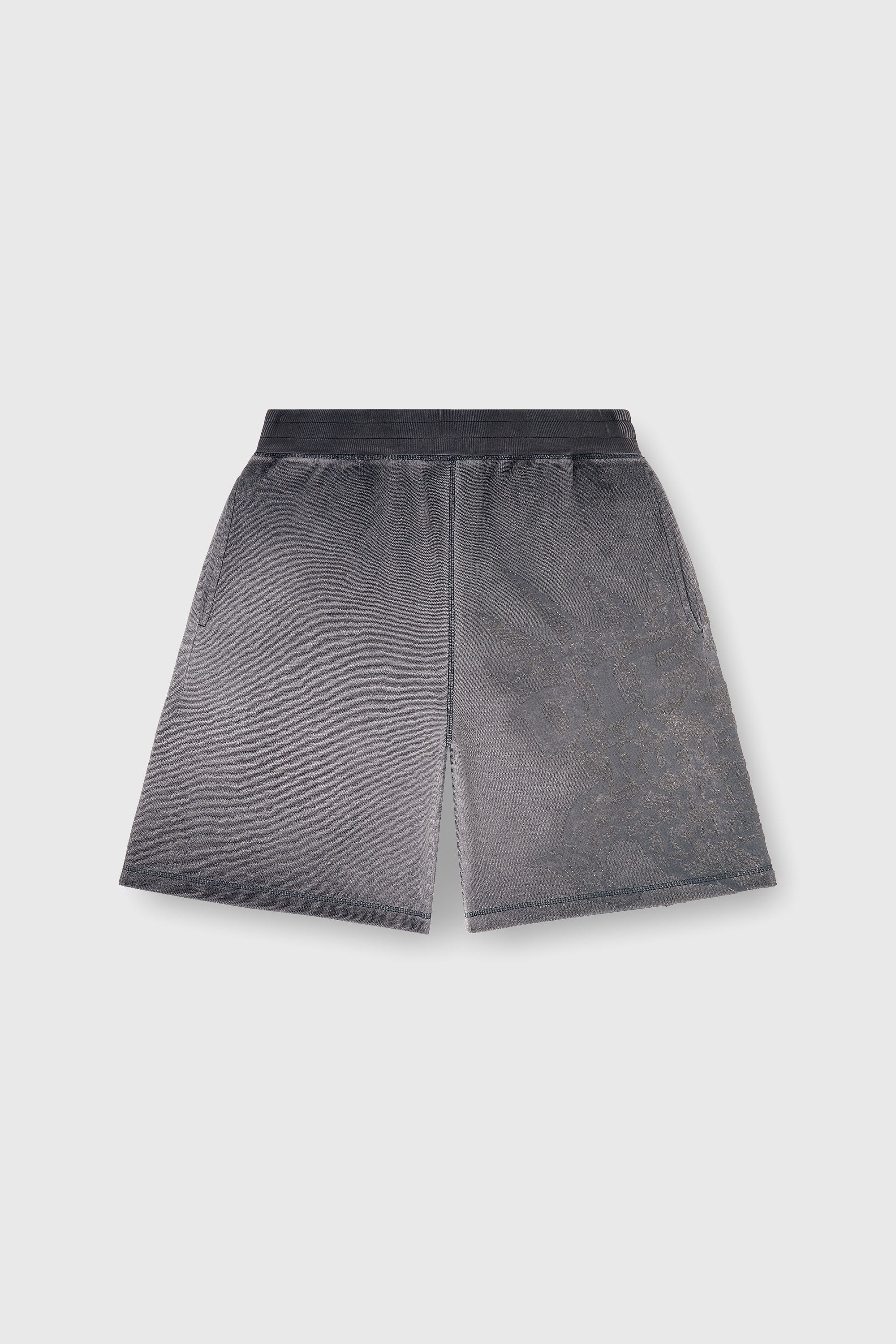 Diesel - P-RAWCROW, Man's Sweatshorts with d&eacute;vor&eacute; motifs in Dark grey - 2
