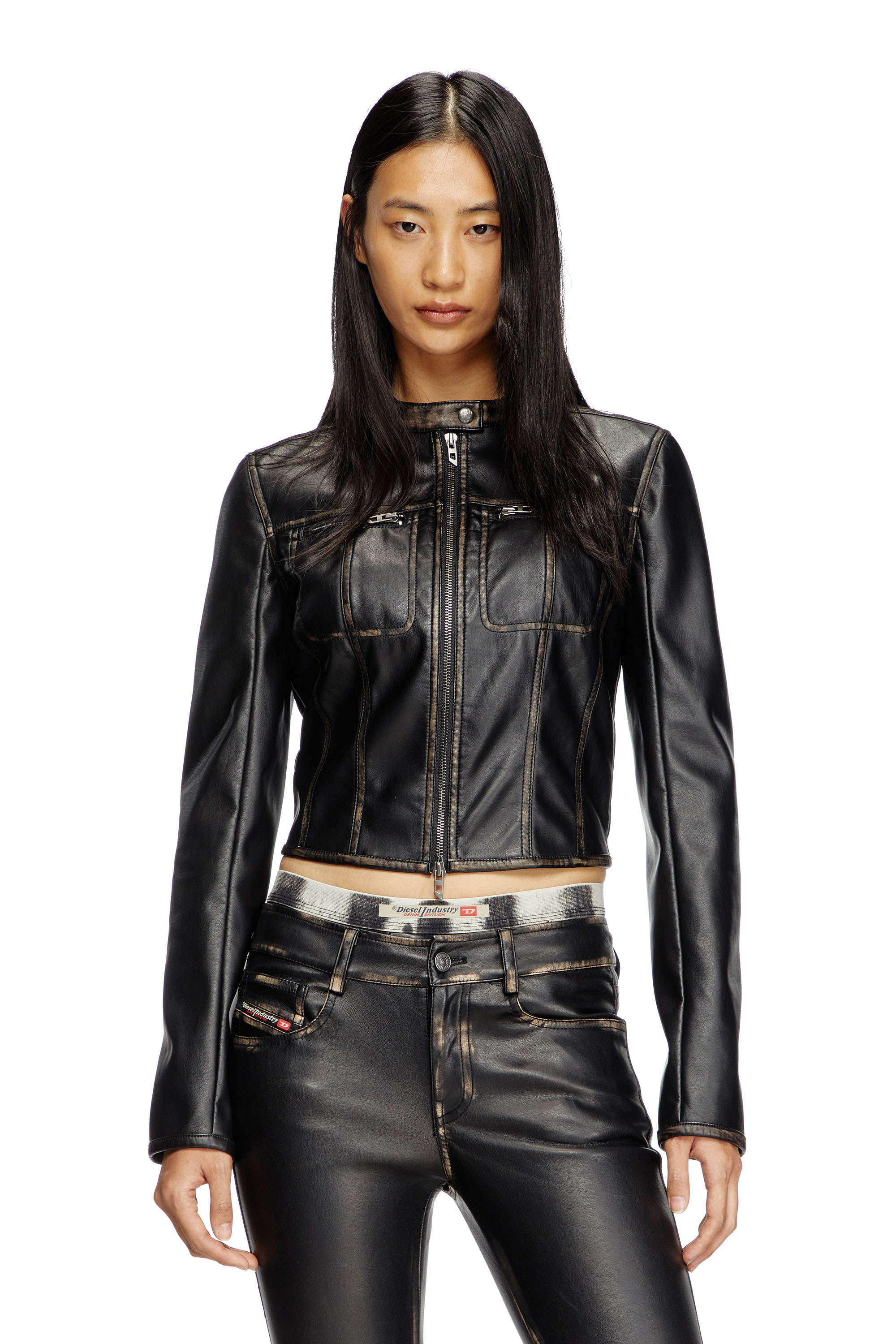 Diesel - G-LOBE, Woman's Cropped distressed biker jacket in Black - 3