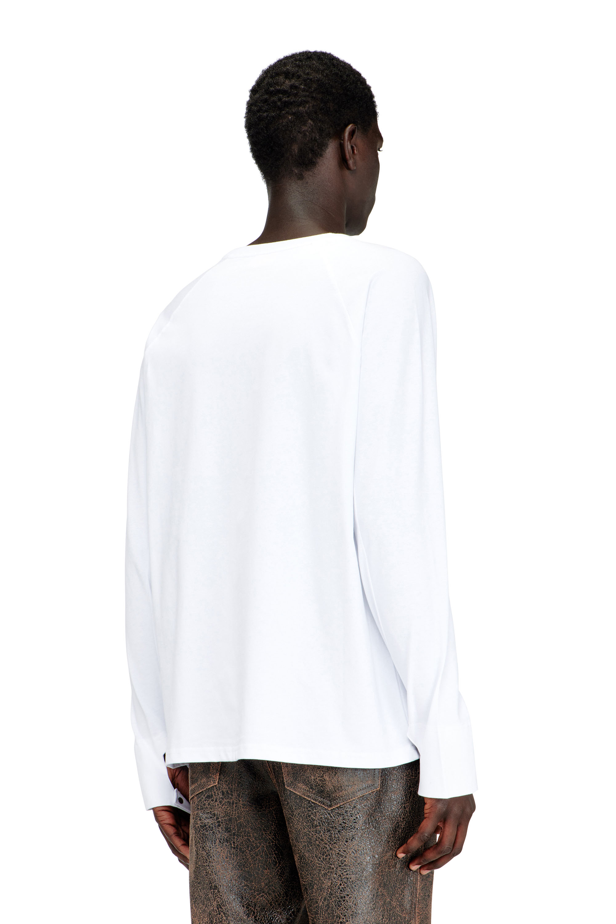 Diesel - T-KRISTIAN, Man's T-shirt with biker detail cuff in White - 4