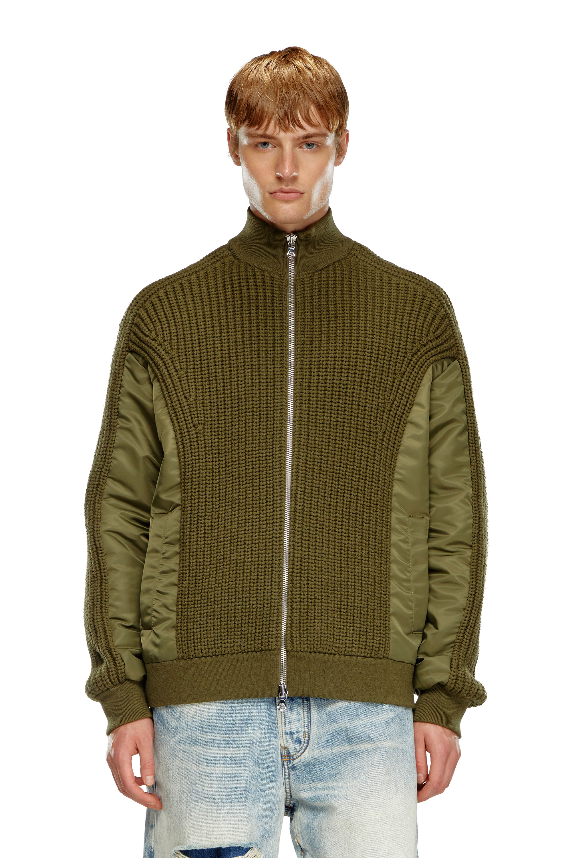 Diesel - K-ARRE, Man Zip-up cardigan in wool and nylon in Green - Image 6