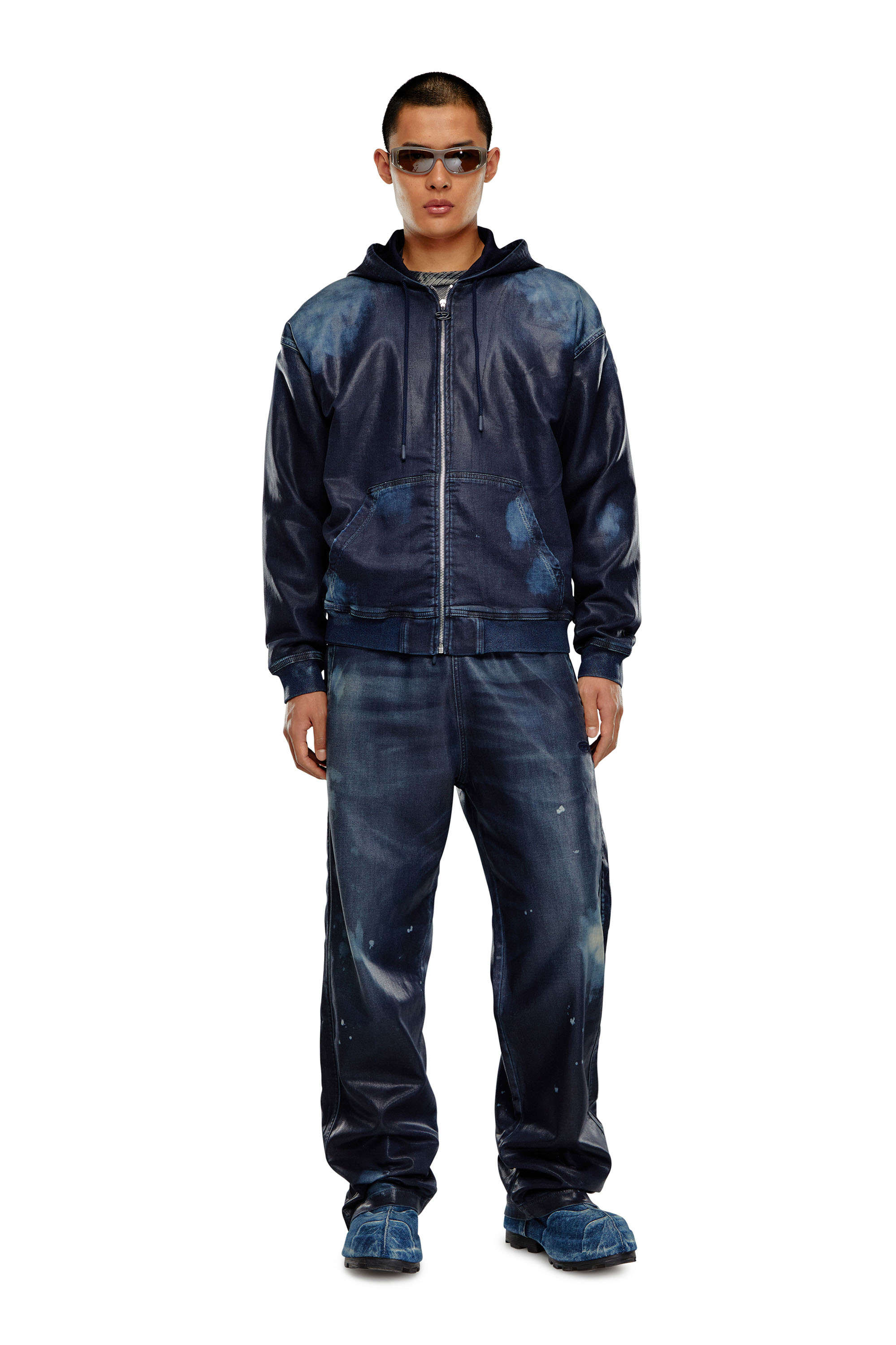 Diesel - D-GIR-S TRACK, Man Zip-up hoodie in coated Track Denim in Blue - Image 2