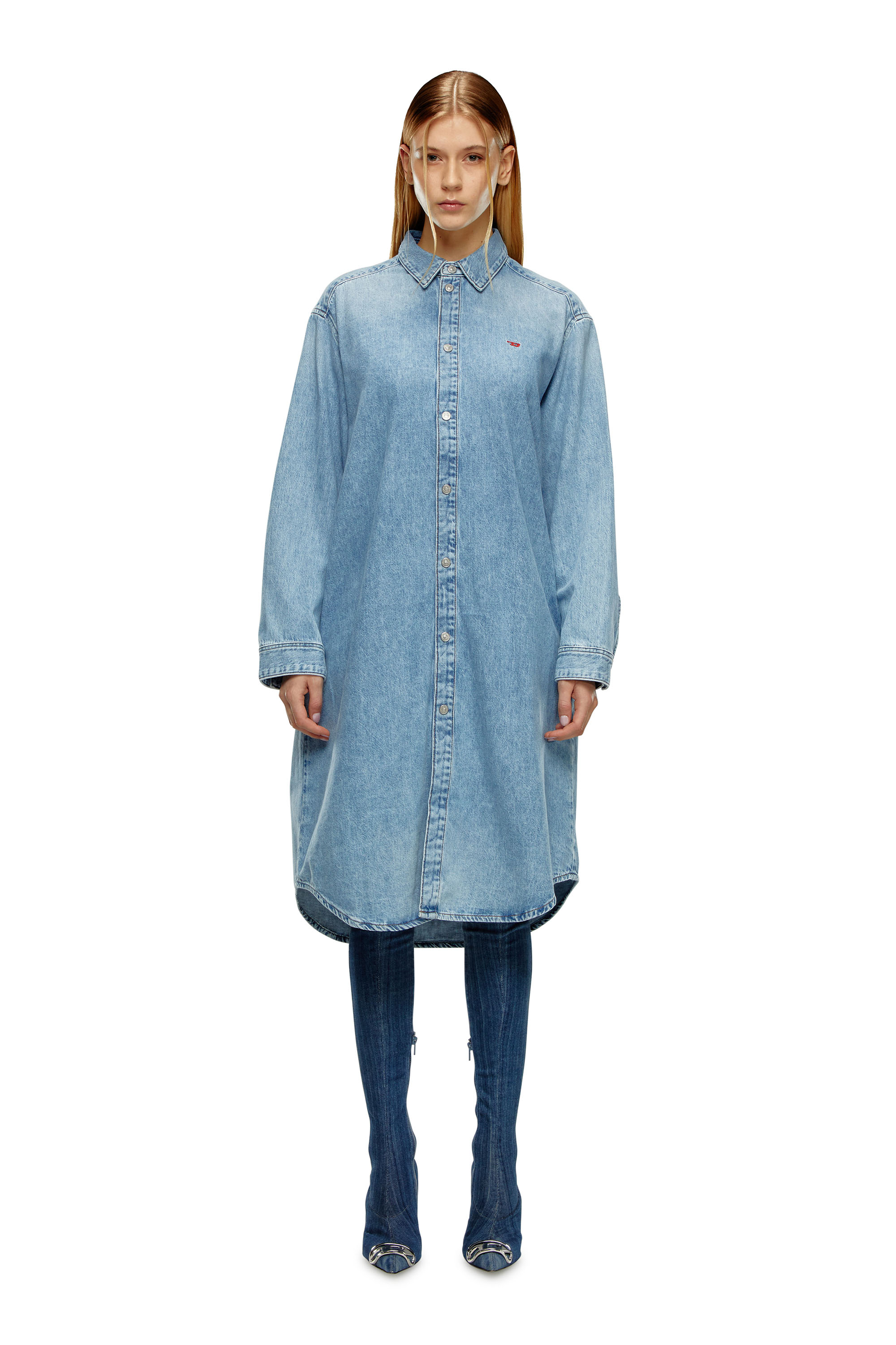 Diesel - DE-DALIS, Woman's Shirt dress in denim in Light Blue - 1