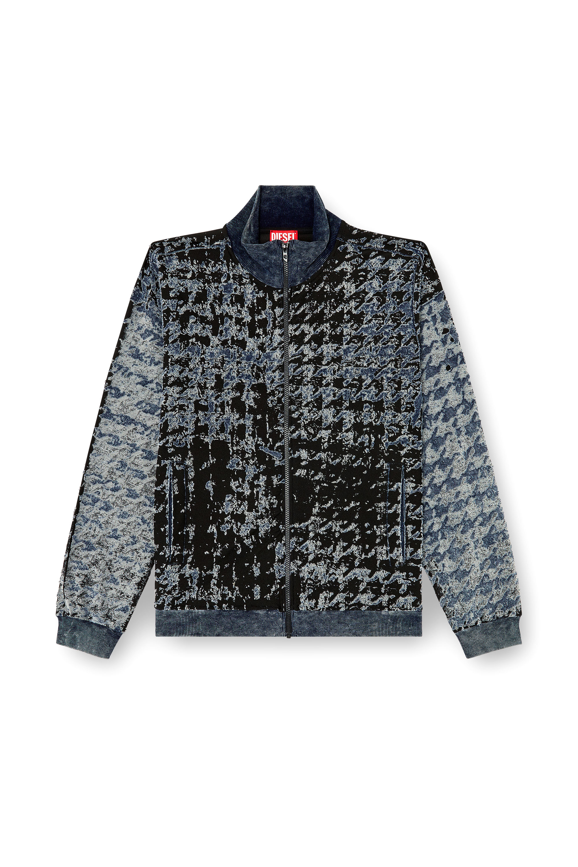 Diesel - S-CORR, Man's Devor&eacute; houndstooth zip-up top in Black/Blue - 2