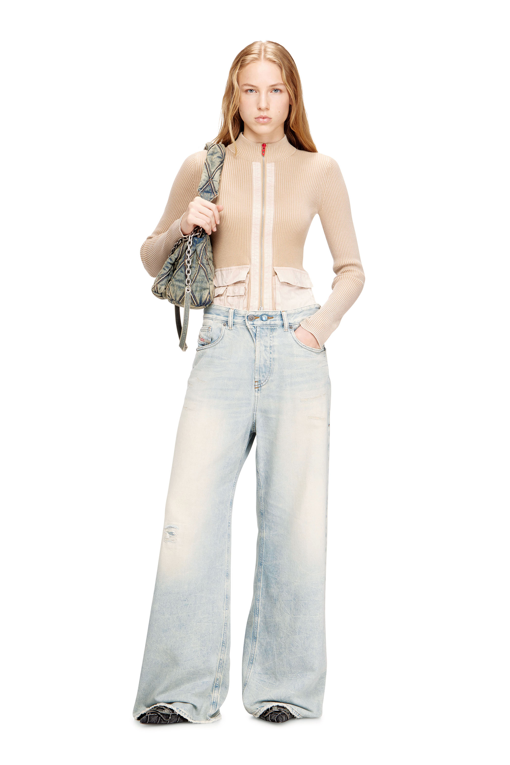 Diesel - CHARM-D SHOULDER S, Woman's Charm-D S-Small handbag in quilted denim in Dark Blue - 1