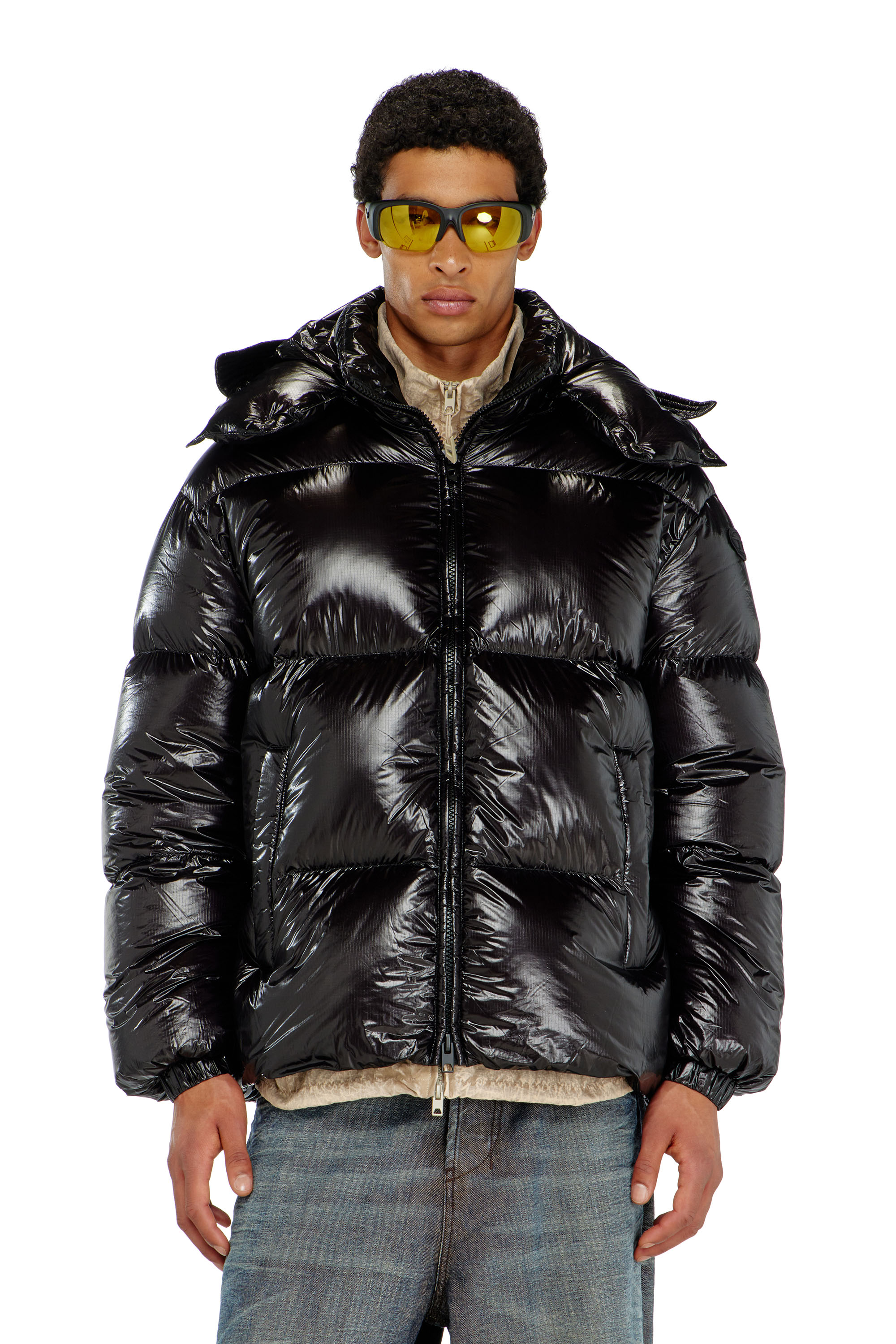 Diesel - W-ROLFYS-WRD-BKCP, Man's Down puffer jacket with detachable hood in Black - 1