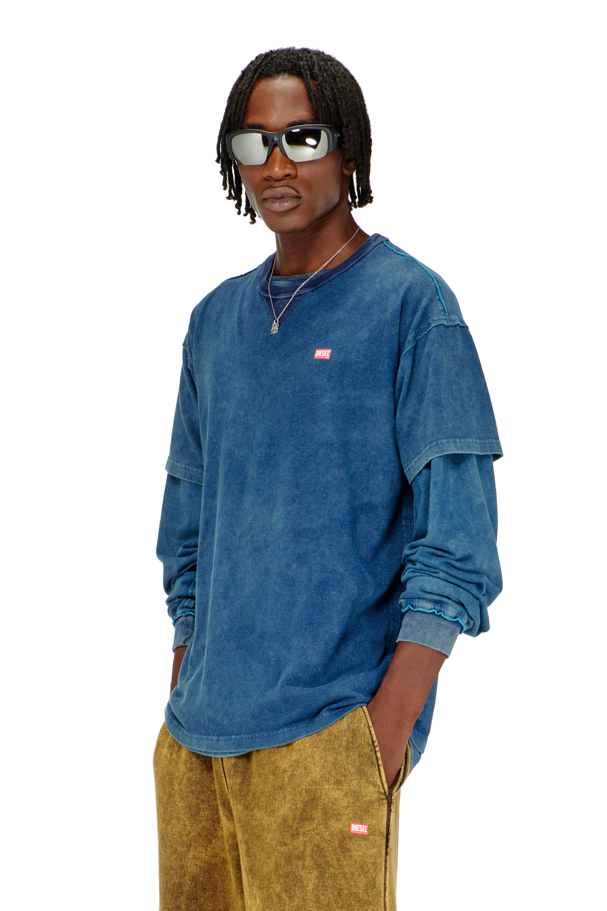 Diesel - T-NORM-RAW, Man's Acid-wash T-shirt with frayed details in Blue - 3