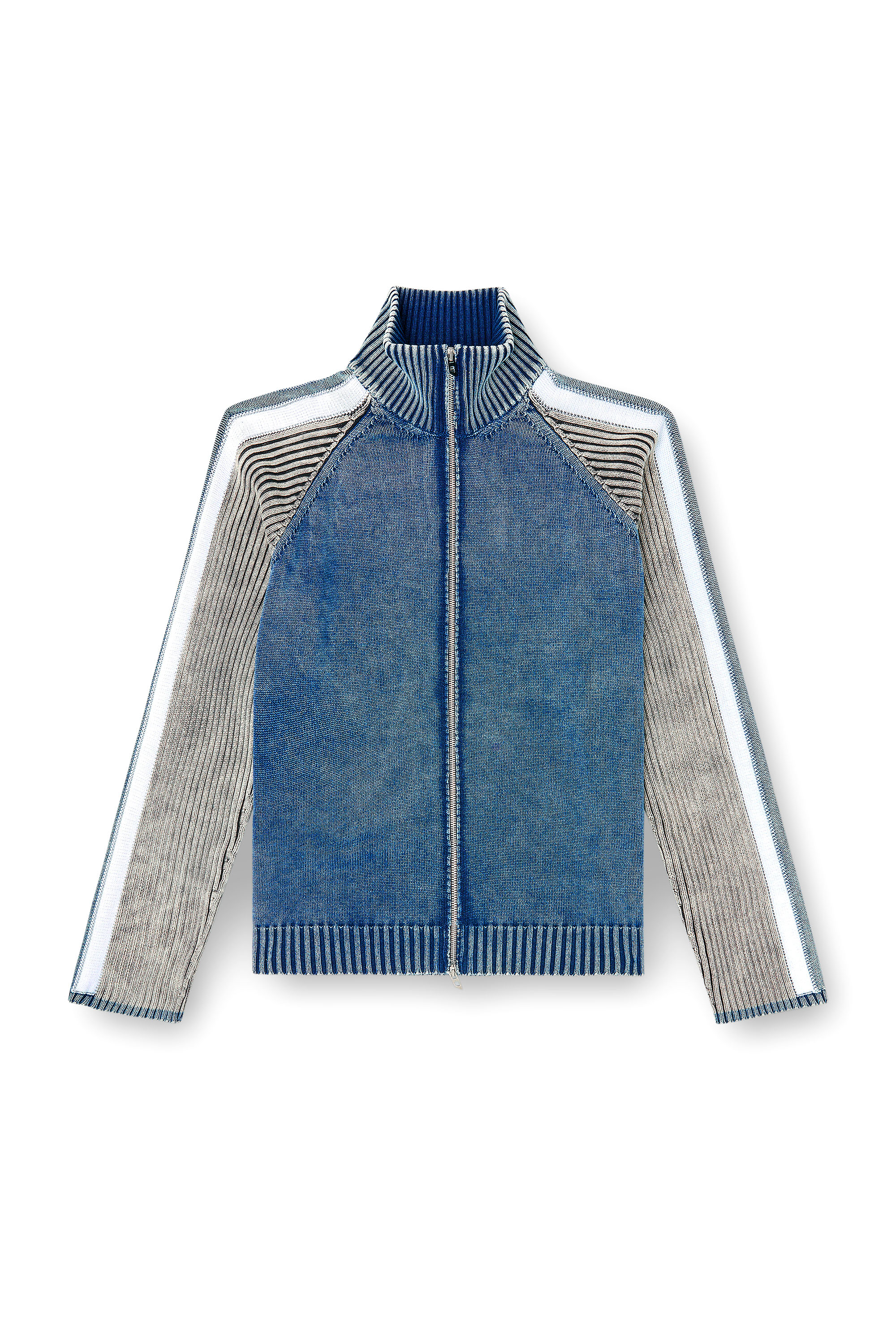 Diesel - K-HERONIMO, Man's Zip-up cardigan with sporty bands in Blue/Grey - 3