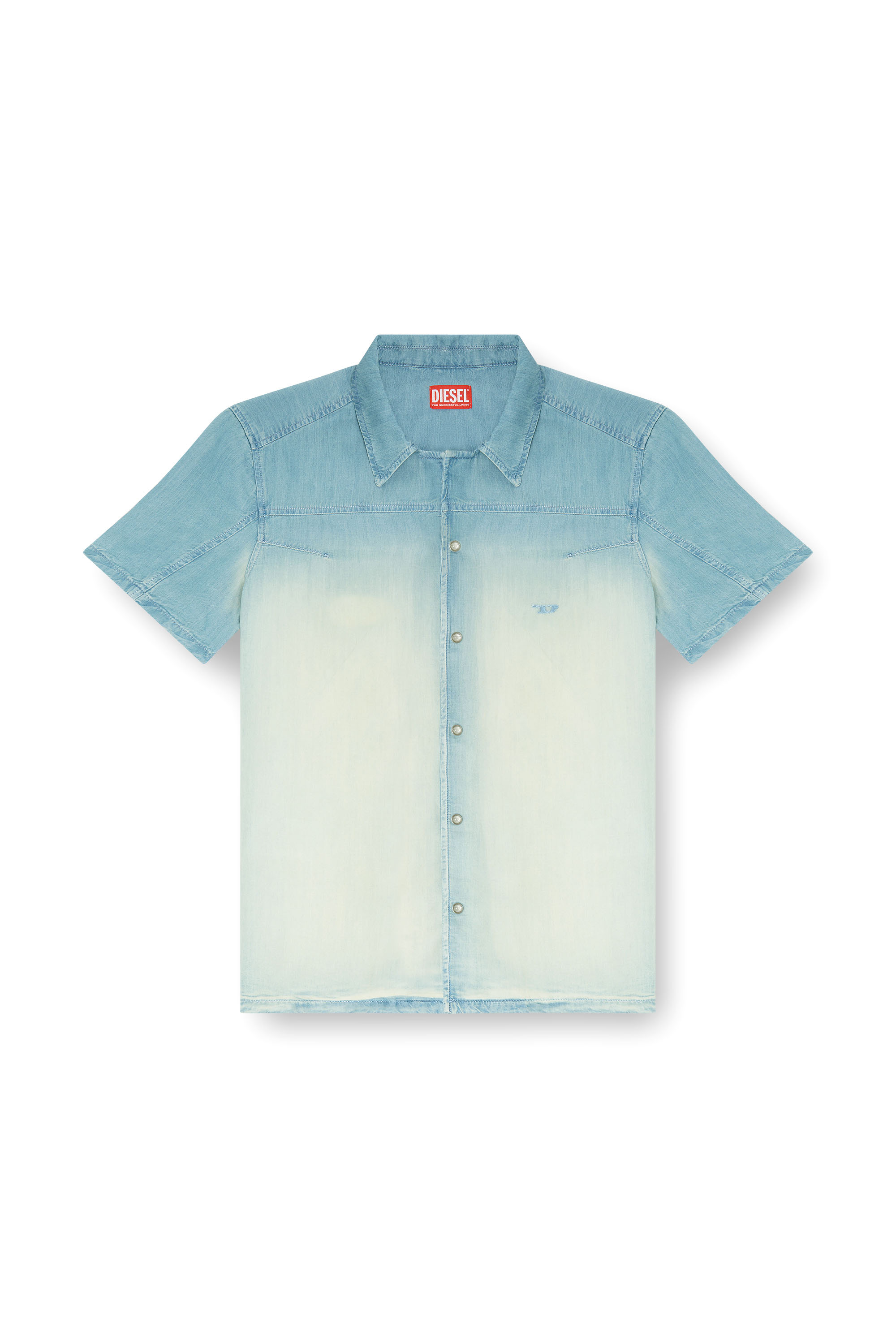 Diesel - D-CLARIVO-S, Man's Short-sleeve shirt in fluid overdyed denim in Light Blue - 3