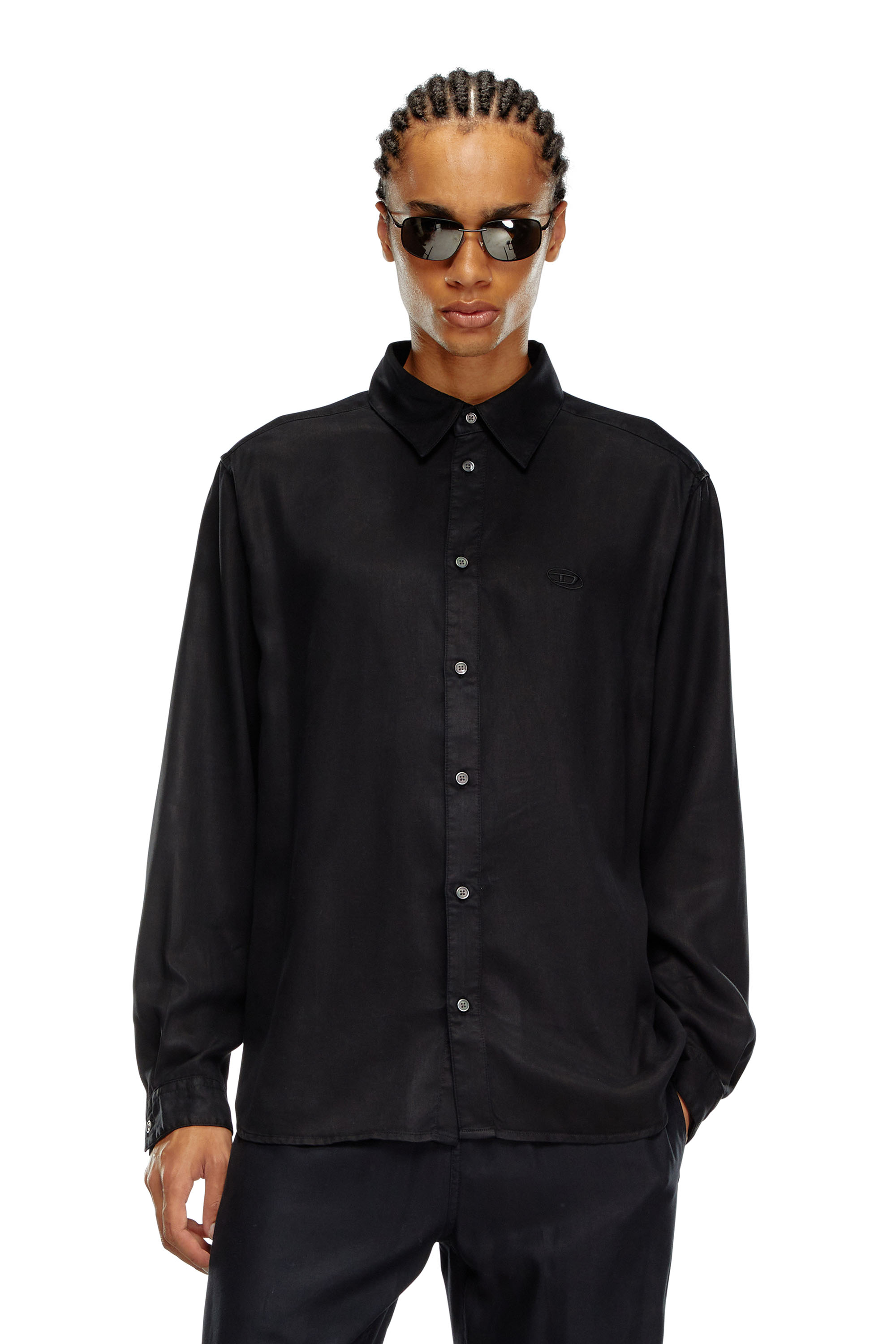 Diesel - S-SIMPLY-C, Man's Fluid shirt with logo embroidery in Black - 3