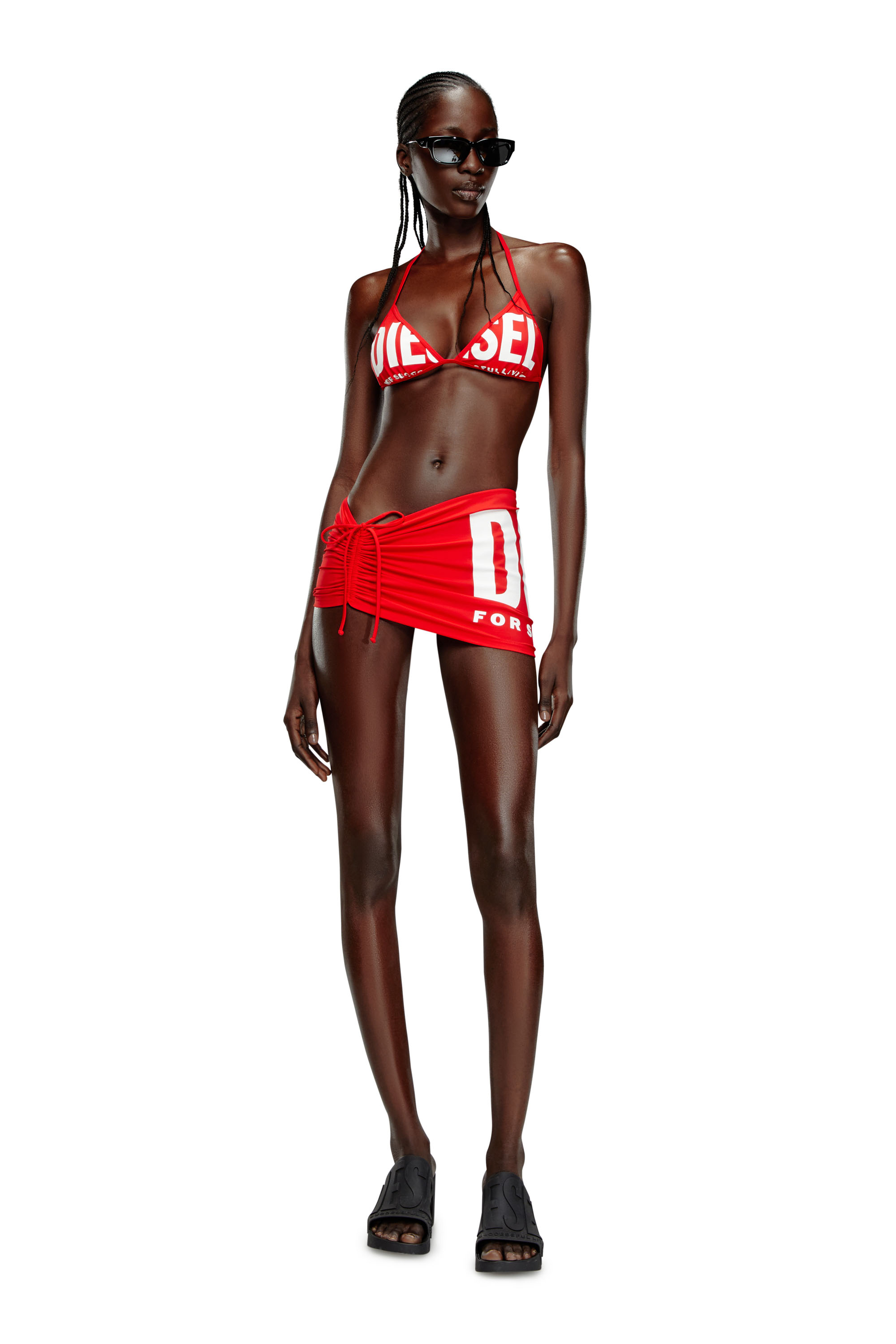 Diesel - BFSK-JASMINE, Woman Ruched swim skirt with logo print in Red - Image 1