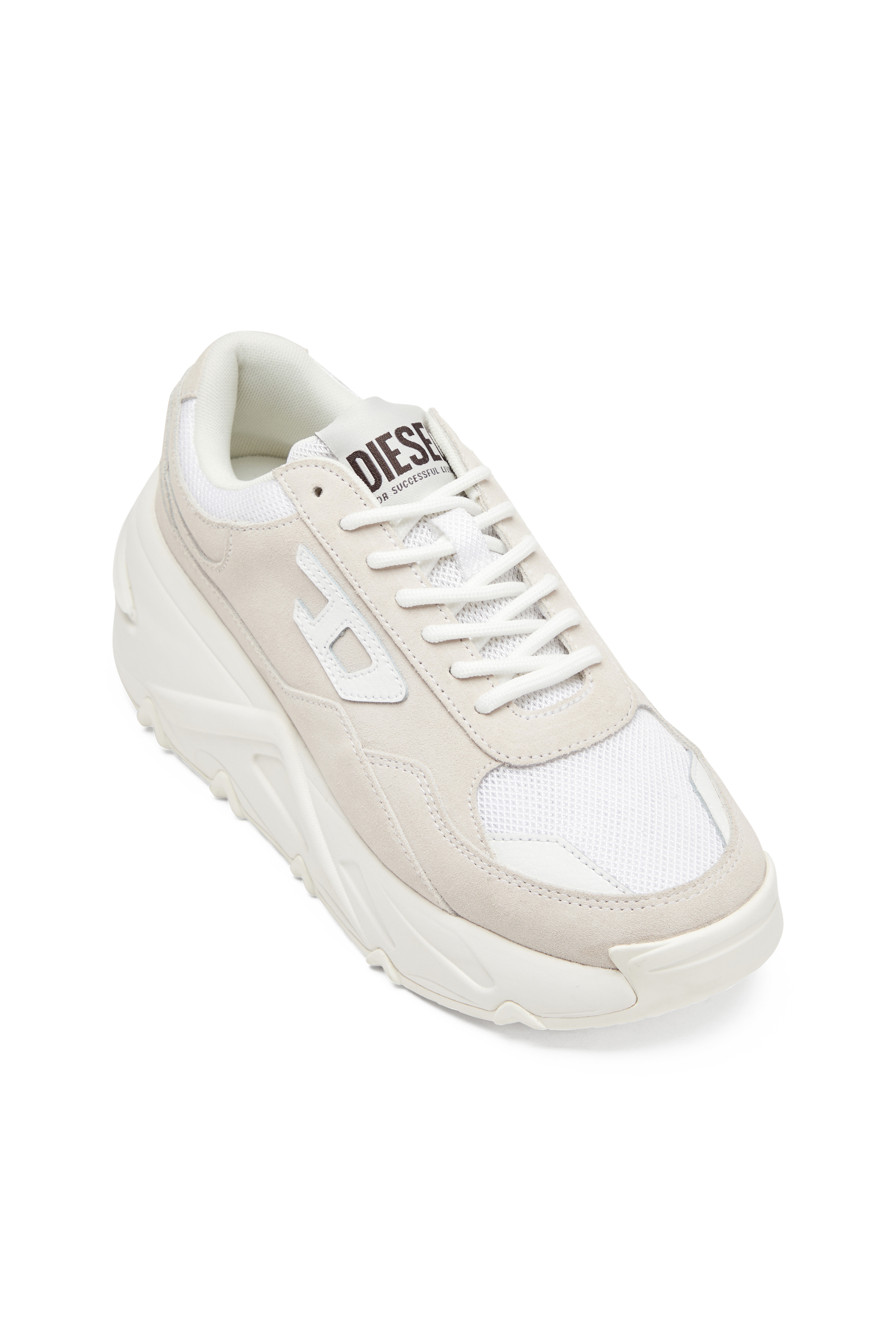 Diesel - S-SAVANNAH W, Woman's S-Savannah-Platform sneakers in suede and mesh in White - 6