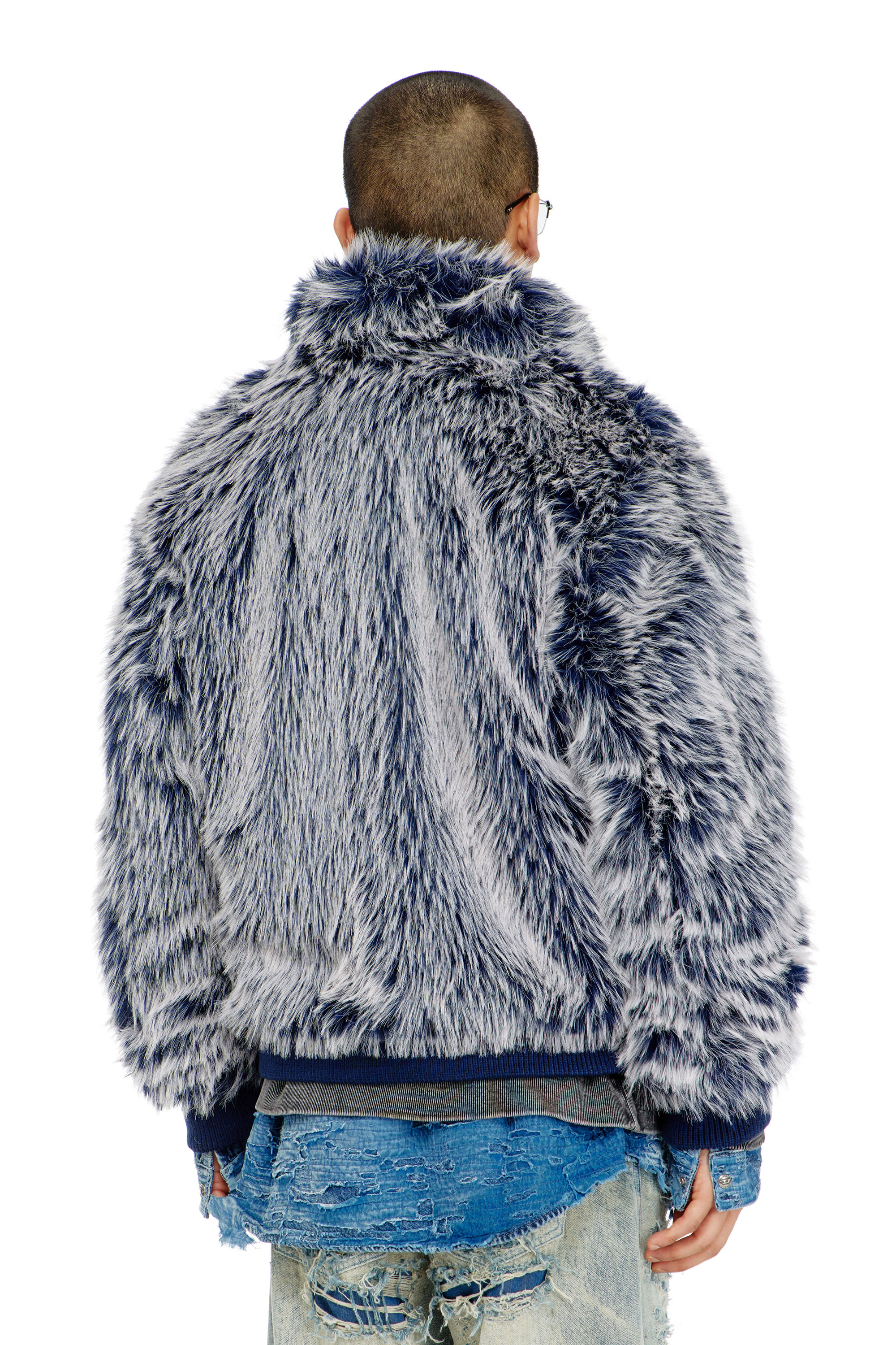 Diesel - W-VICTOR, Man's Shaggy winter jacket in Medium blue - 4