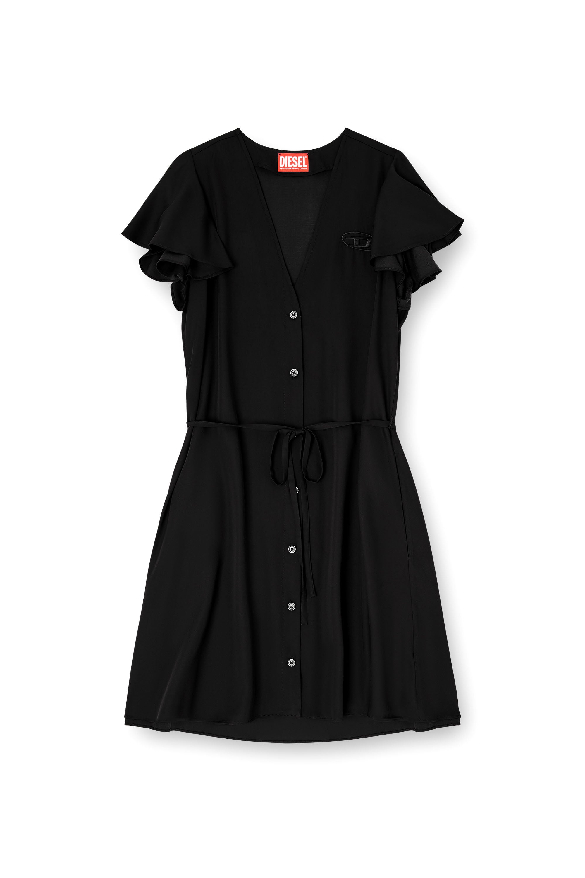 Diesel - D-AIKIRI, Woman's Cupro dress with V-neck and front buttons in Black - 3