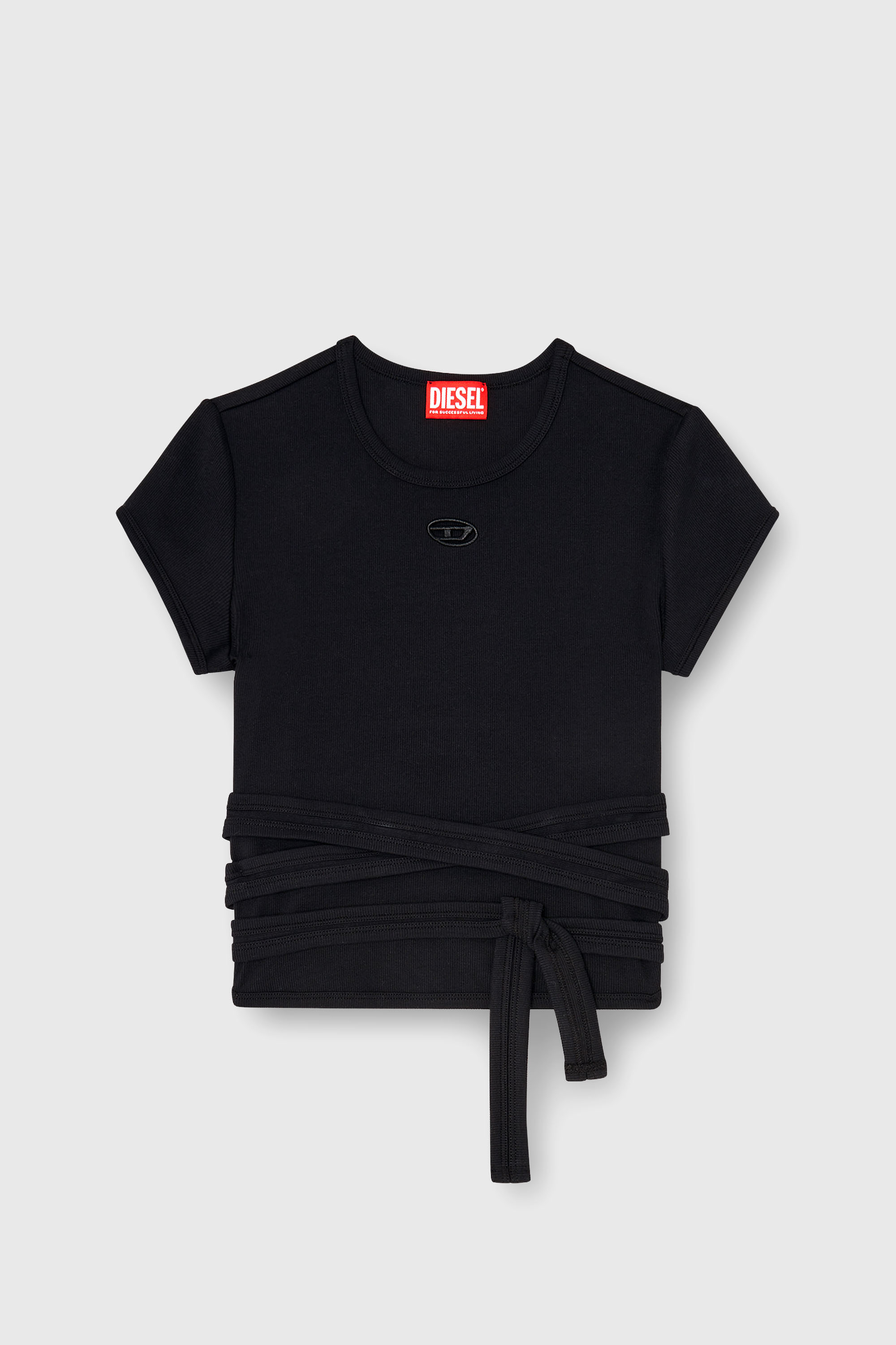 Diesel - T-BUNNY-TAIL-S1, Woman's Ribbed t-shirt with wrap-around laces in Black - 2