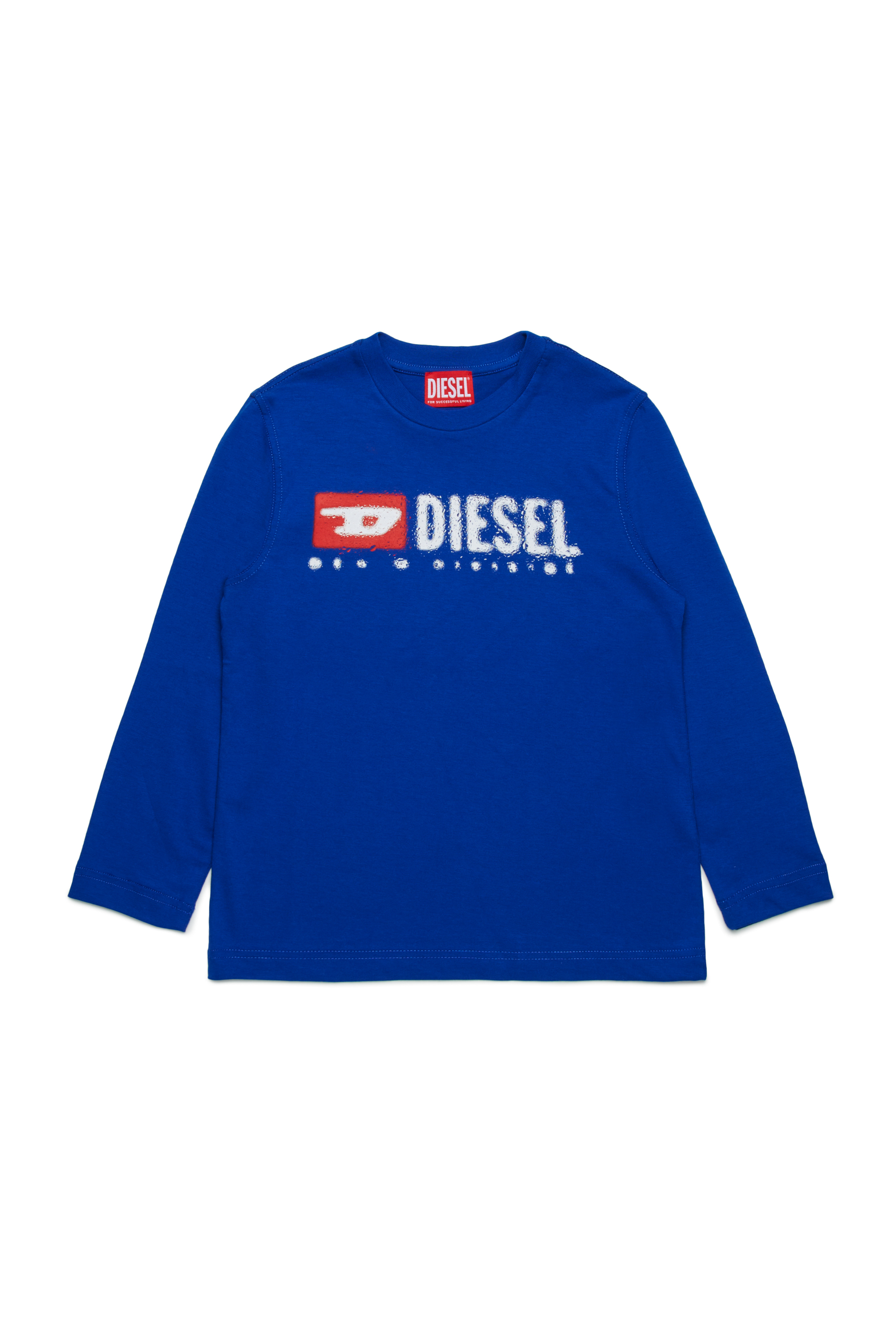 Diesel - TDROPS, Man's Cotton crew neck T-shirt with logo print in Blue - 1