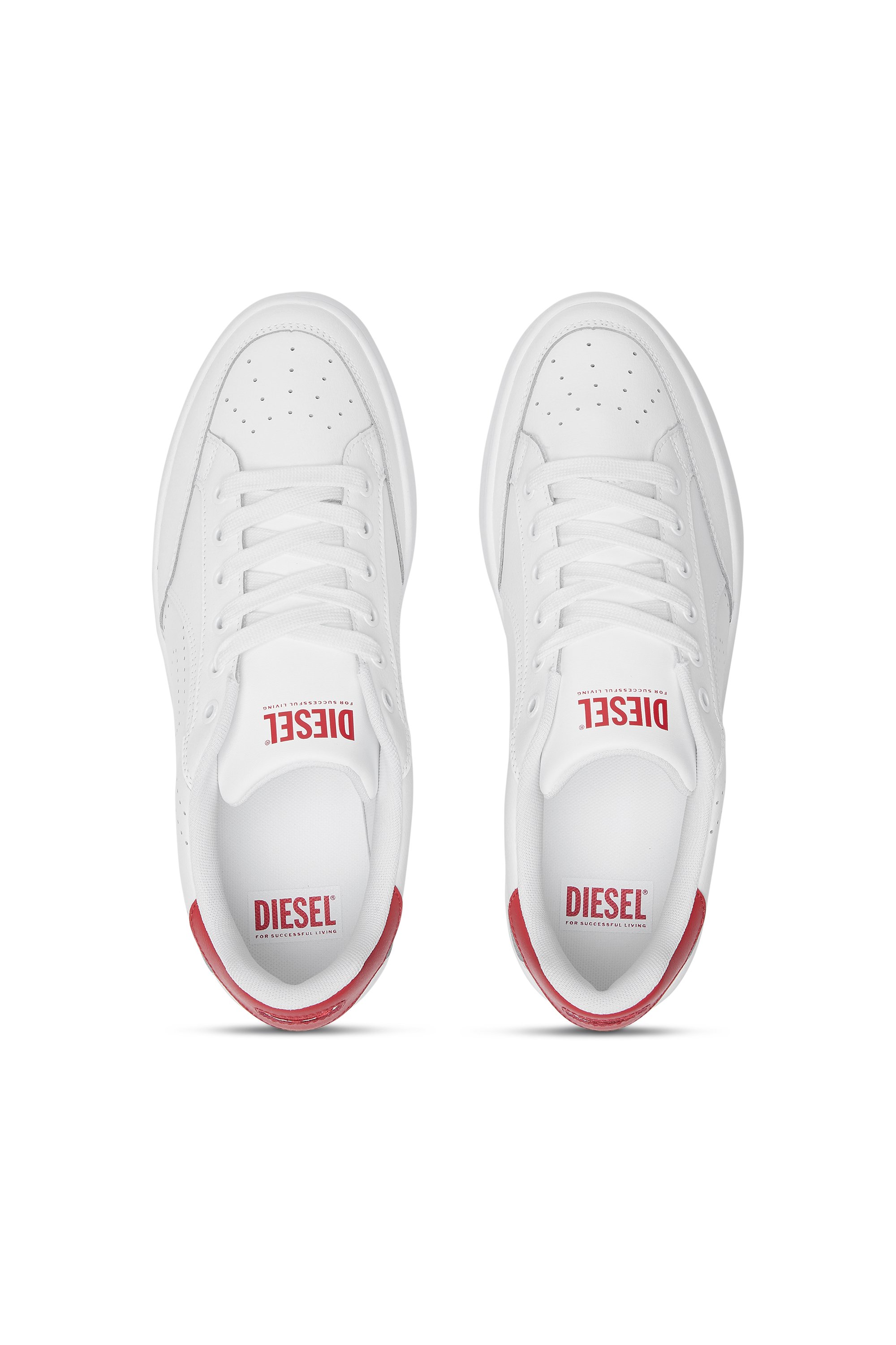 Diesel - S-DAKOTA LOW, Man's S-Dakota-Leather sneakers with perforated logo in White/Red - 5