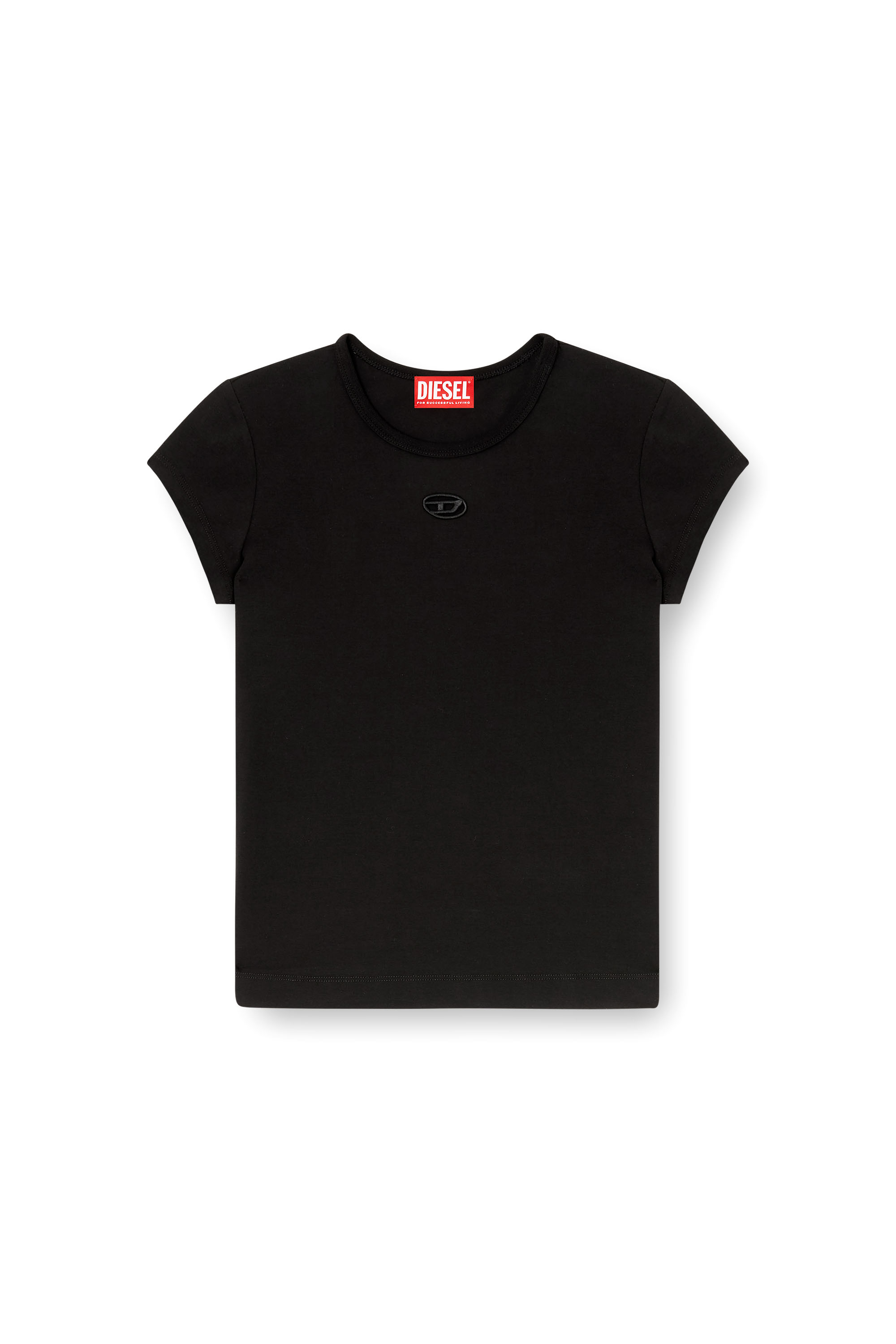 Diesel - T-ANGIE-OD, Woman's T-shirt with cut-out embroidered logo in Black - 2