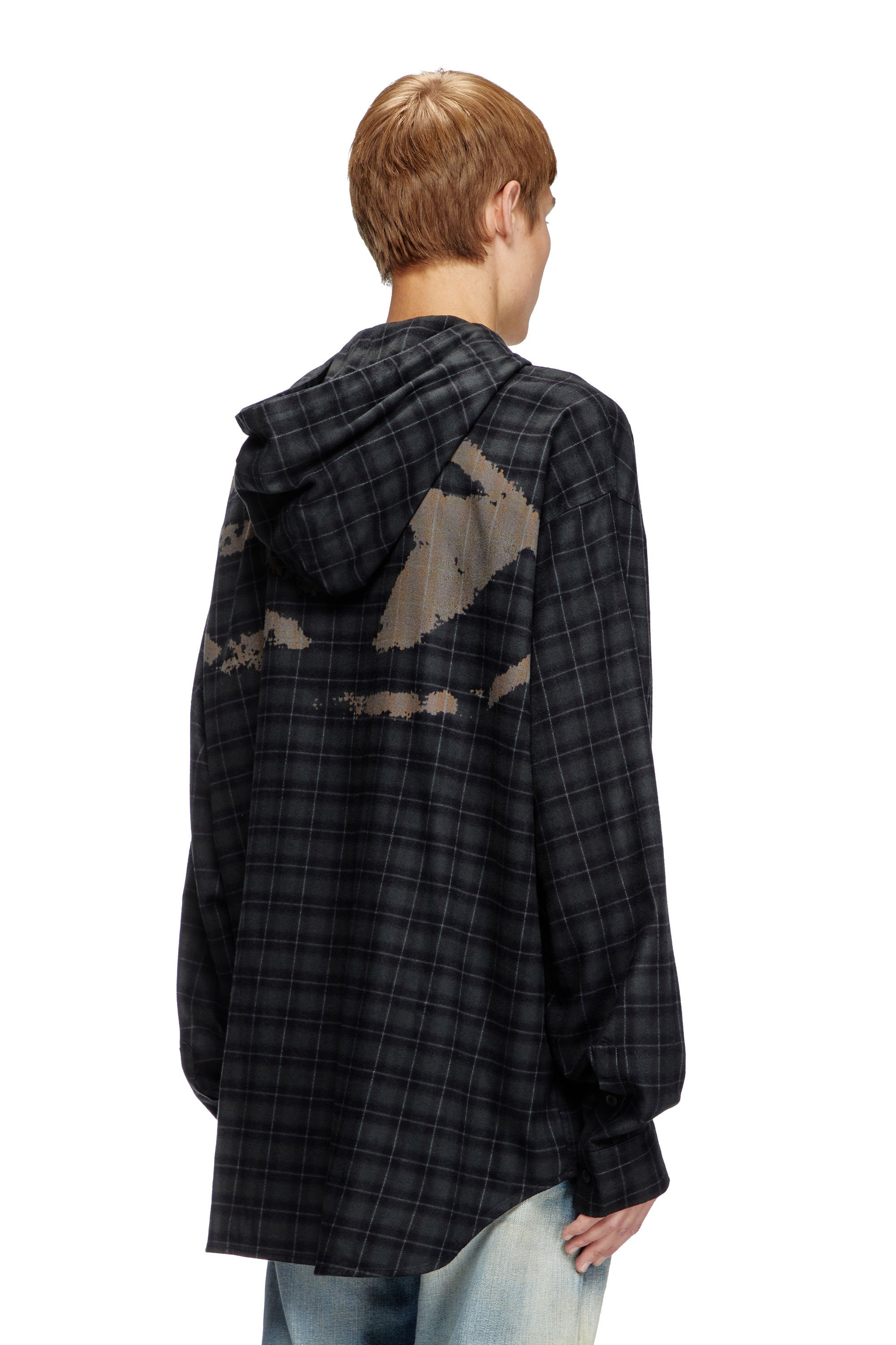 Diesel - S-DEWNY-HOOD-B, Man's Hooded shirt in check flannel in Black - 4