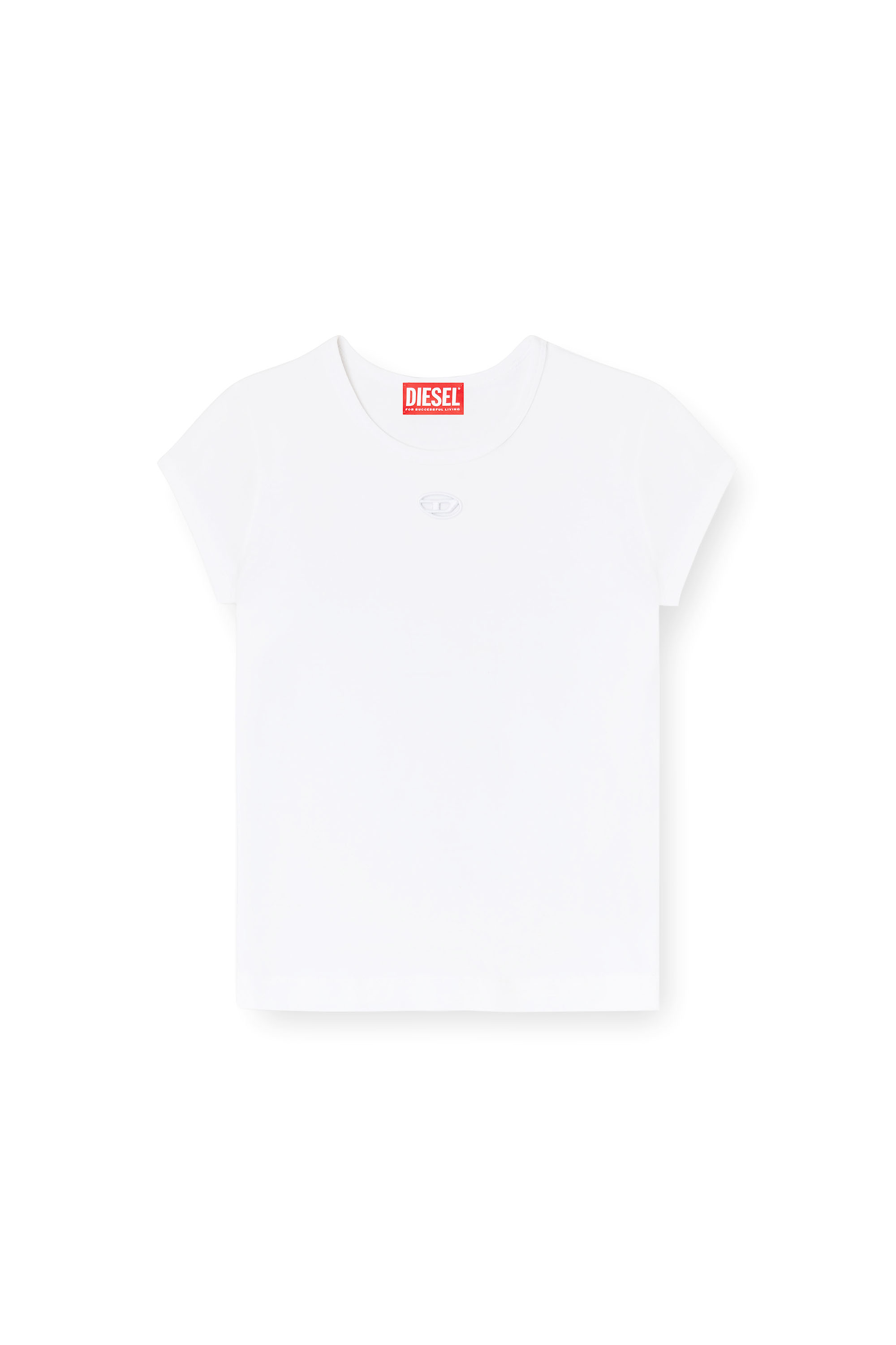 Diesel - T-ANGIE-OD, Woman's T-shirt with cut-out embroidered logo in White - 3