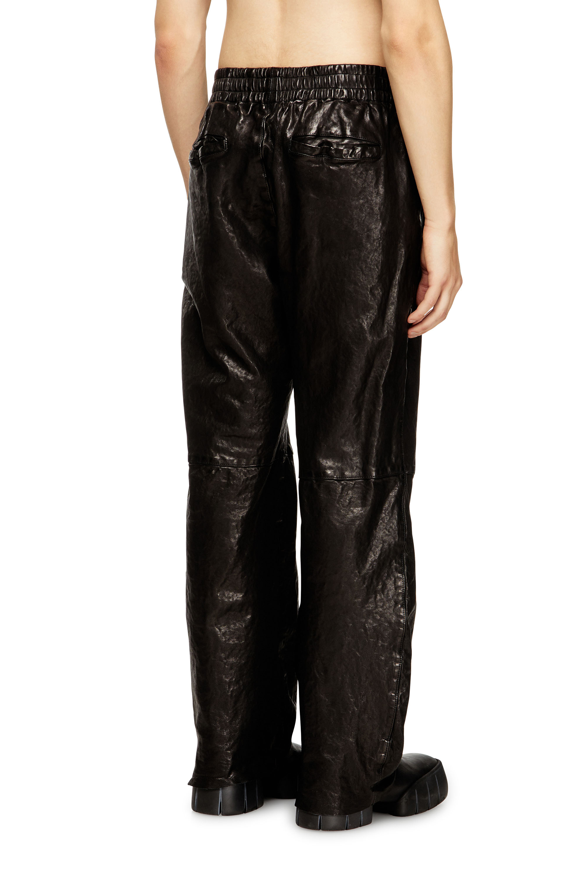 Diesel - P-BRU, Man's Elasticated pants in boiled leather in Black - 4
