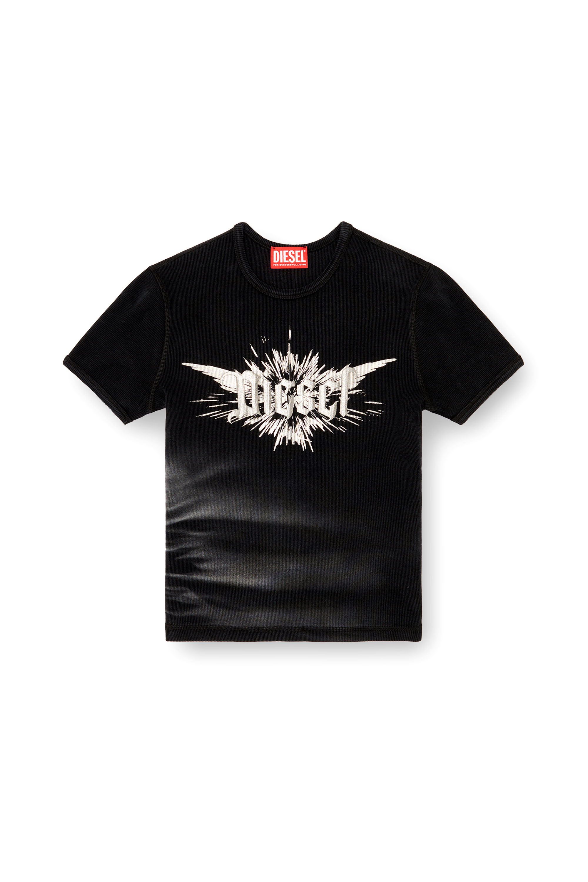 Diesel - T-ELE-LONG-P2, Woman's T-shirt with winged Diesel foil print in Black - 3