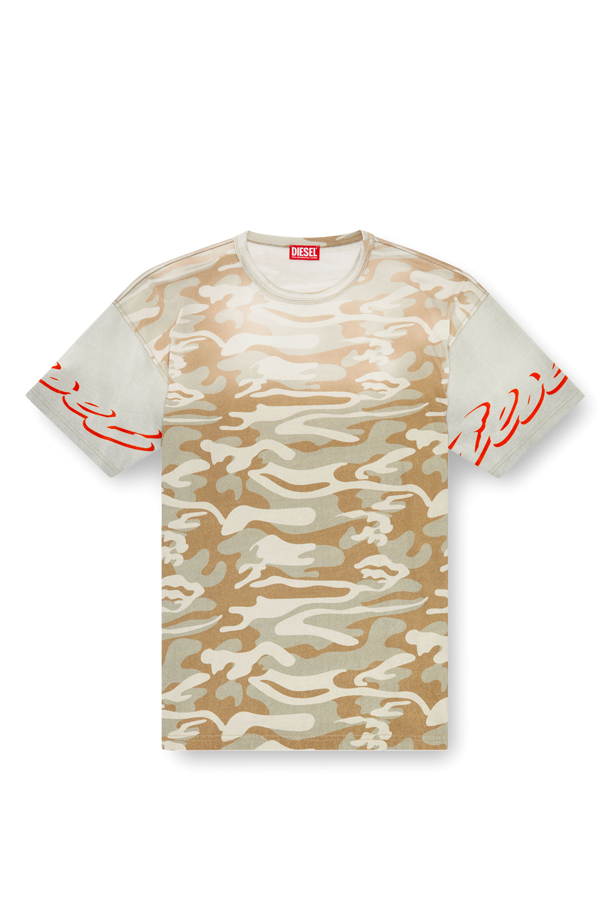 Diesel - T-BOXT-Q11, Man's Faded camo T-shirt with flocked logo in Brown/Green - 3