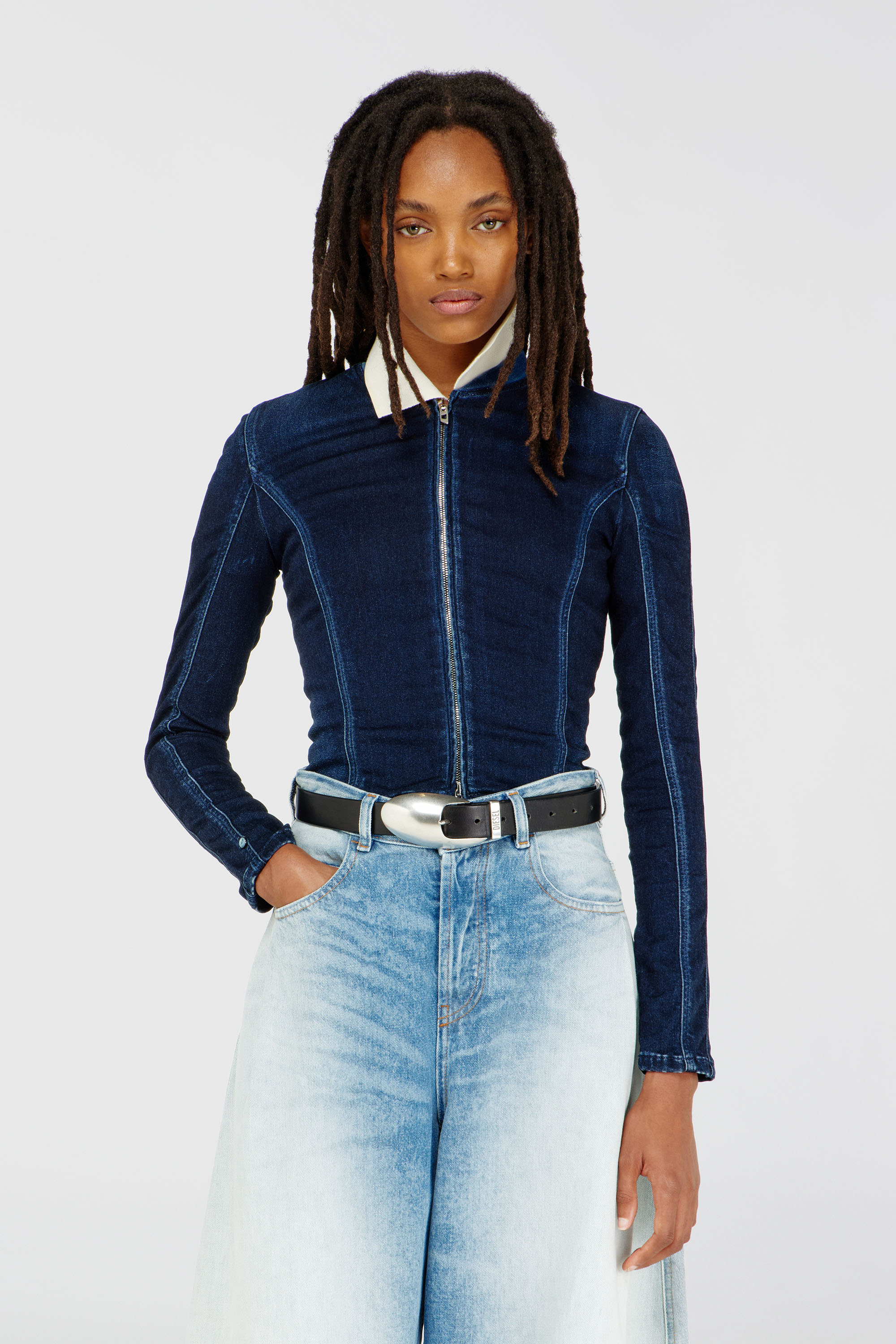 Diesel - DE-GARY-D JOGG, Woman's Cropped jacket in JoggJeans in Dark Blue - 1