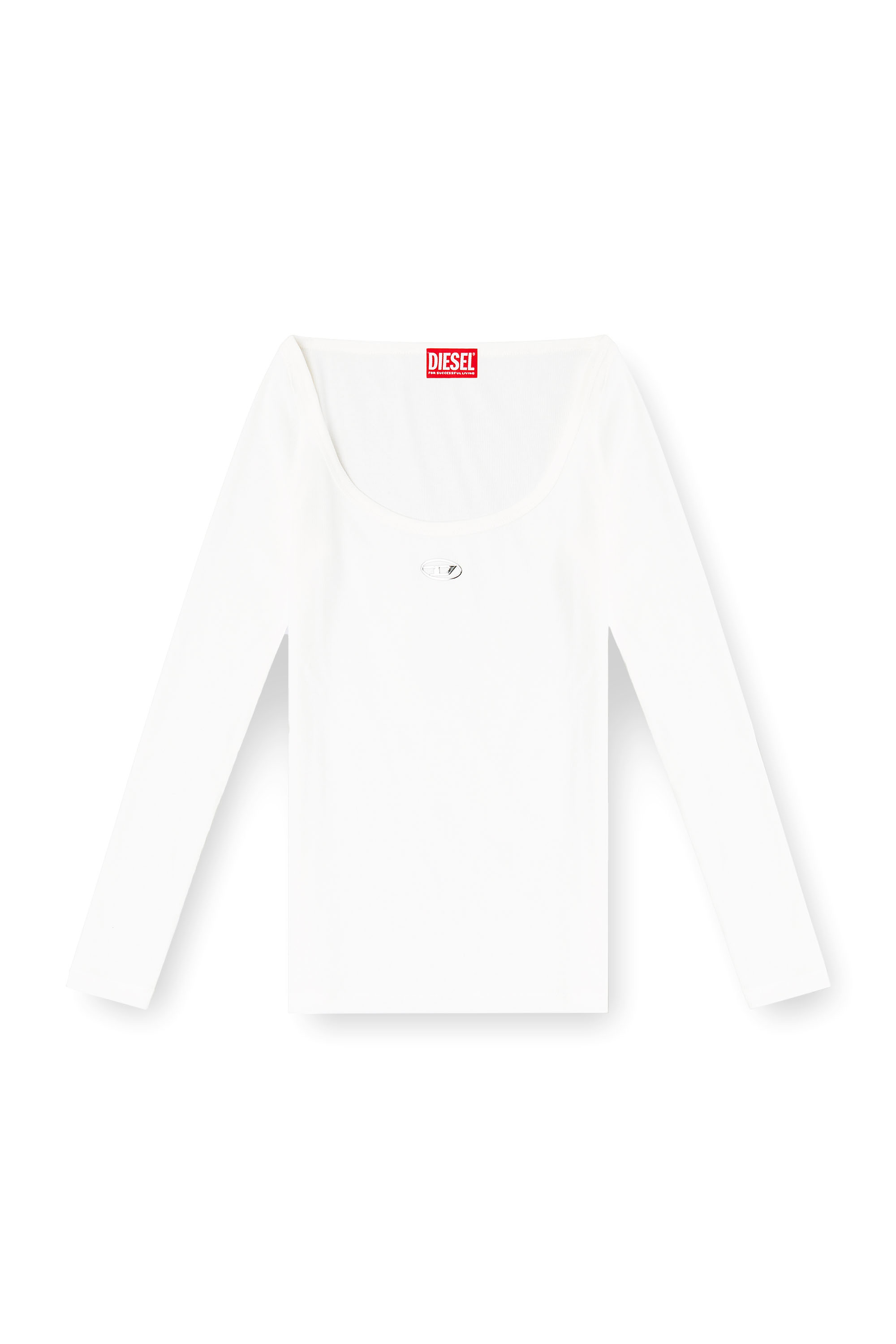 Diesel - T-BAL-OD, Woman's Long sleeve ribbed top with metallic Oval D in White - 3