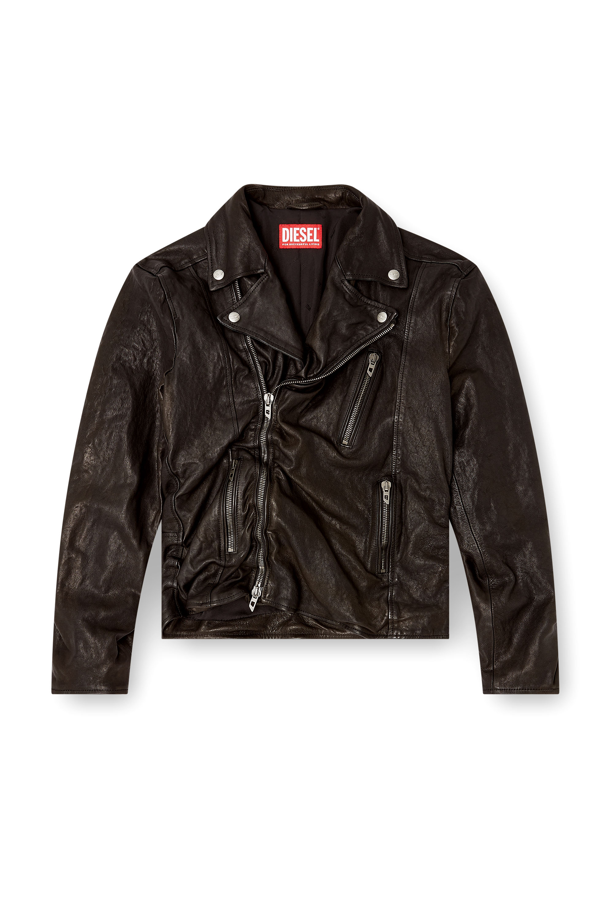 Diesel - L-UNCAN, Man's Biker jacket in boiled leather in Black - 3