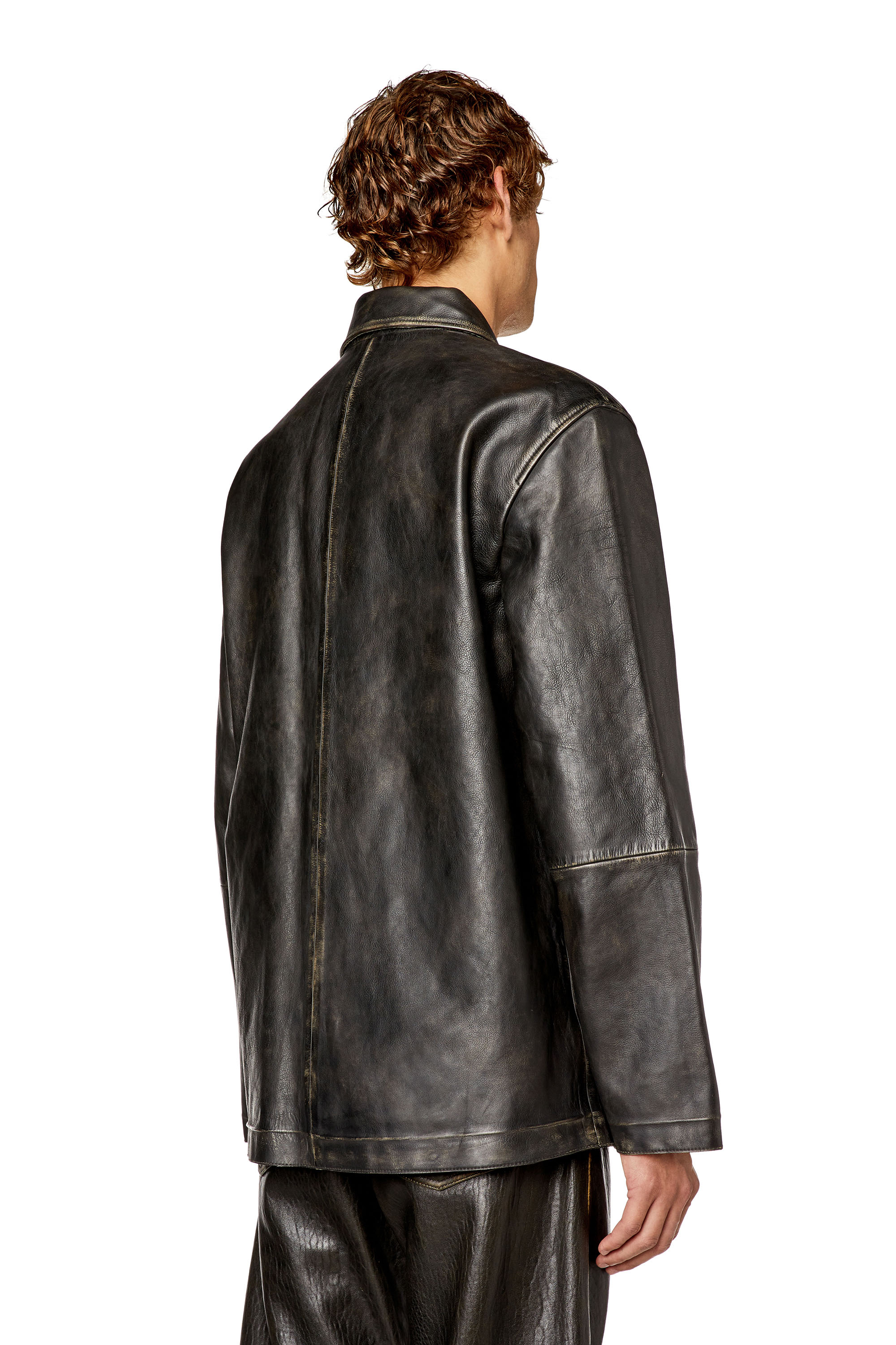 Diesel - L-STOLLER-TREAT, Man's Treated leather jacket with raw edges in Black - 4