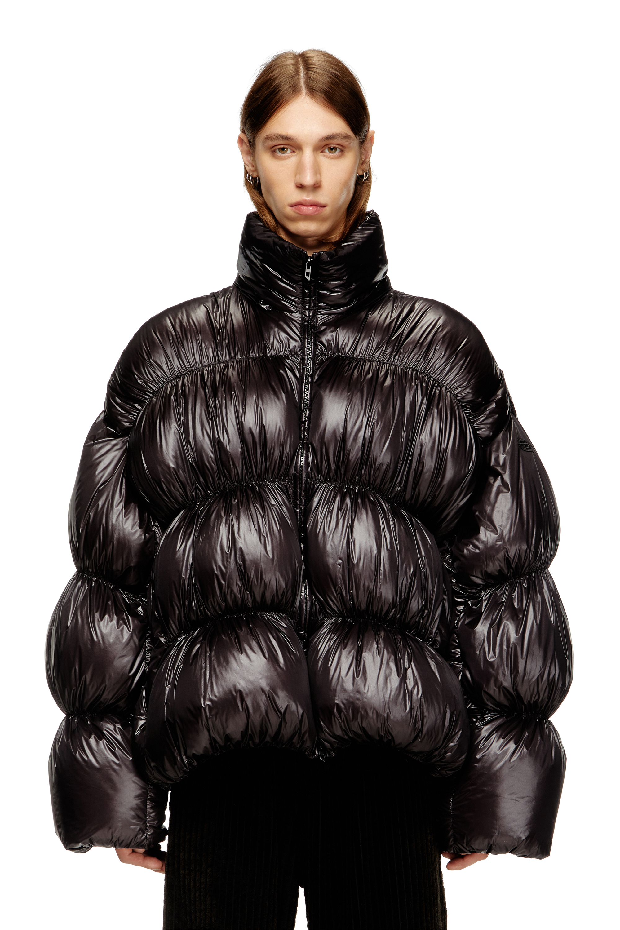 Diesel - W-CHOCO, Man's Hooded down jacket with bubble effect in Black - 3