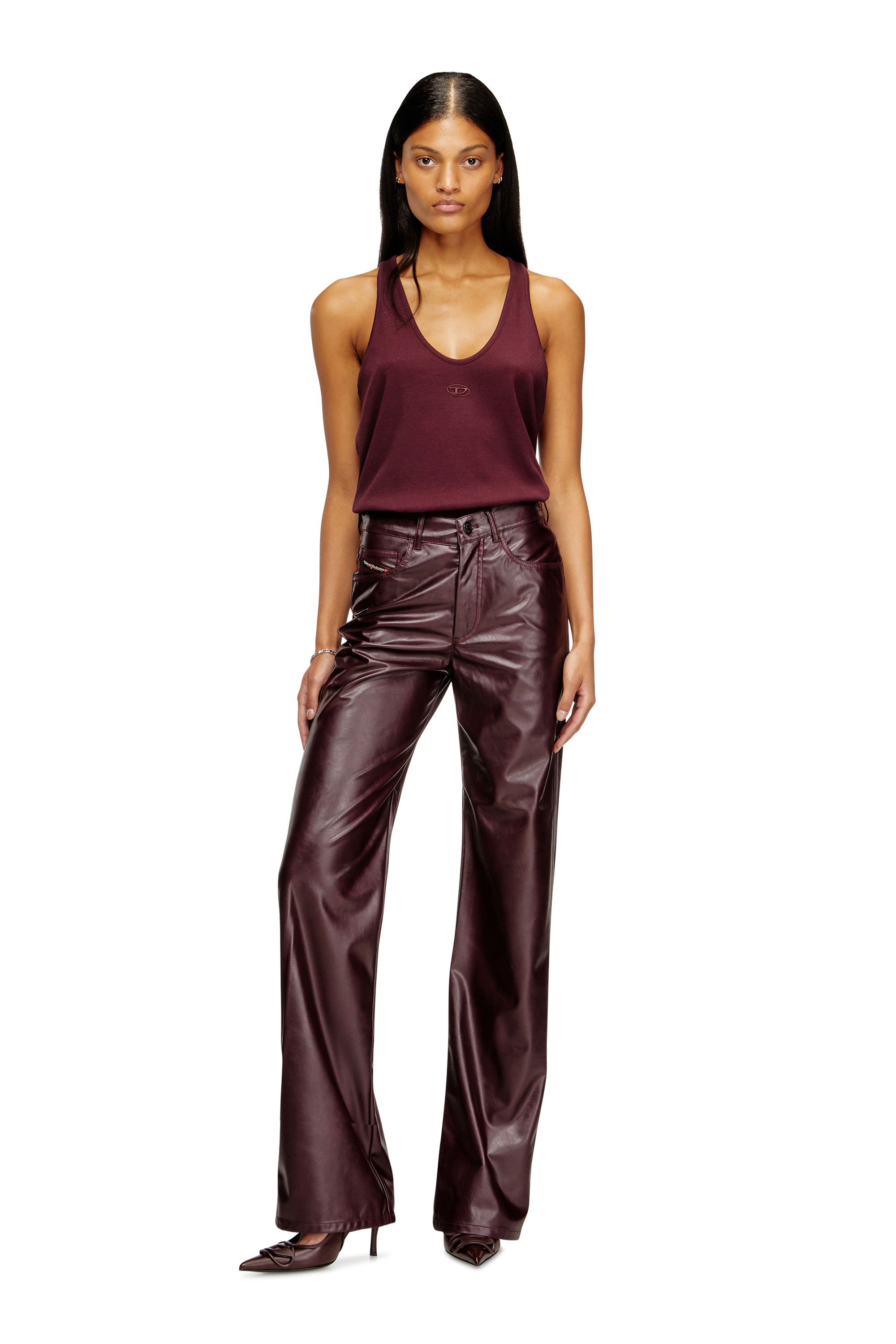 Diesel - FR-P-LAIN, Woman's Burgundy pants in coated fabric in Burgundy - 1