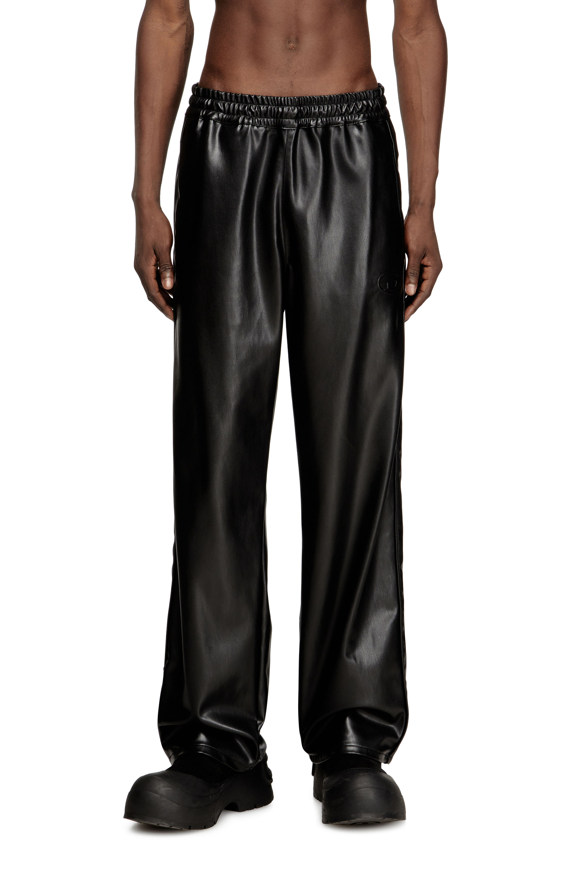 P-ARTEN-PIPING-PGBX, Black Diesel - P-ARTEN-PIPING-PGBX, Man's Track pants in coated fabric in Black - 3
