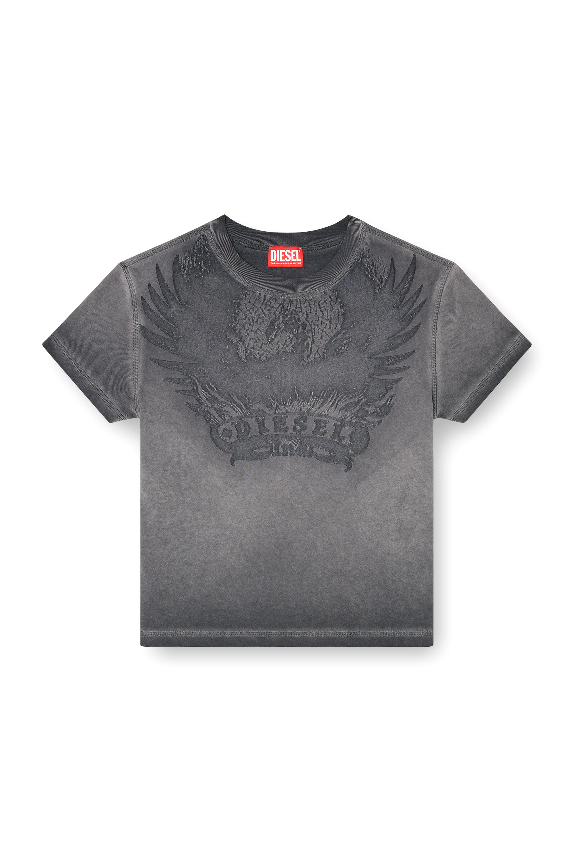 Diesel - T-ILA-AA7, Woman's Slim T-shirt with d&eacute;vor&eacute; Phoenix in Dark grey - 3