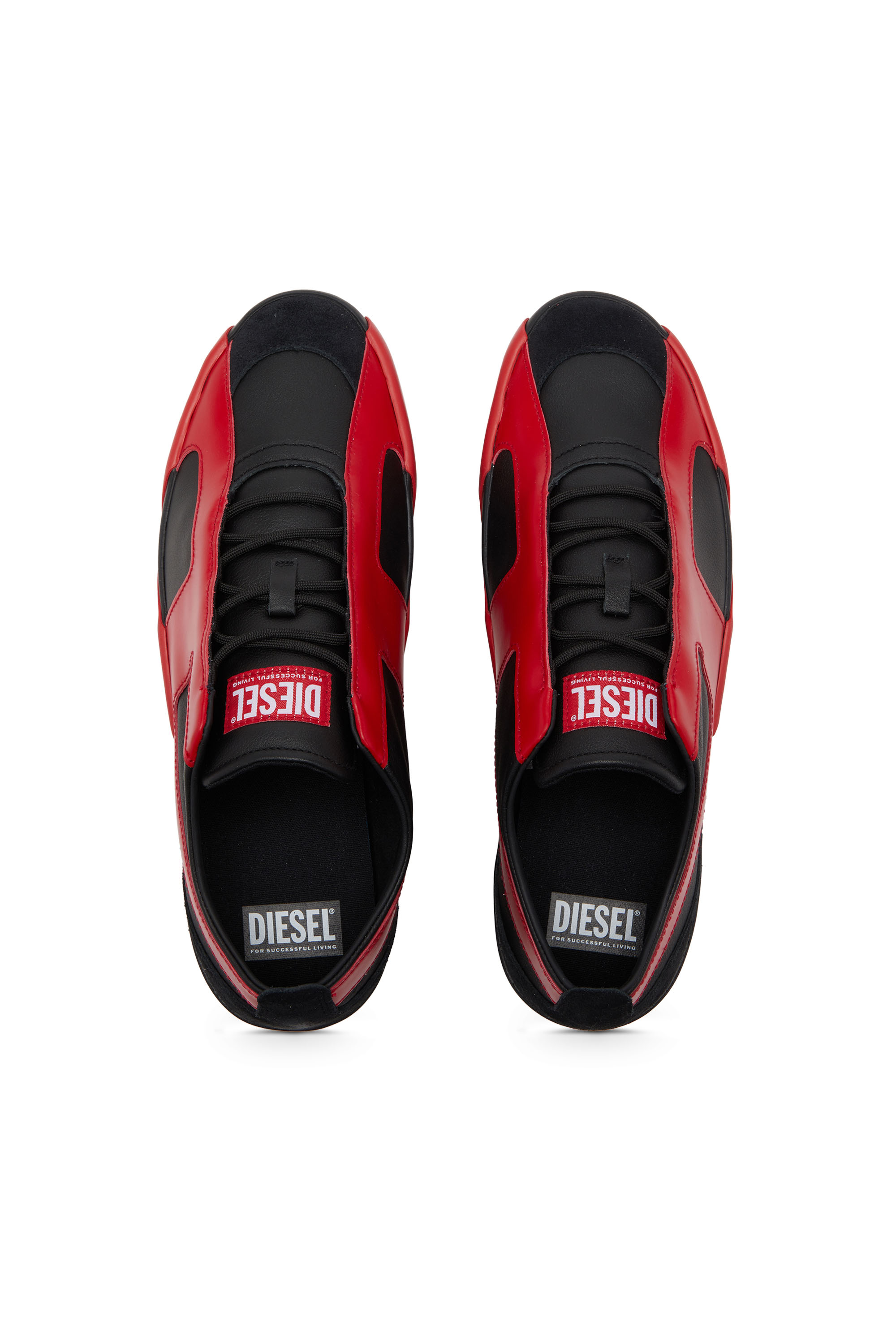 Diesel - S-SLANTE-D LOW, Man's S-Slante-D-Sneakers in suede and leather with D logo in Black/Red - 4
