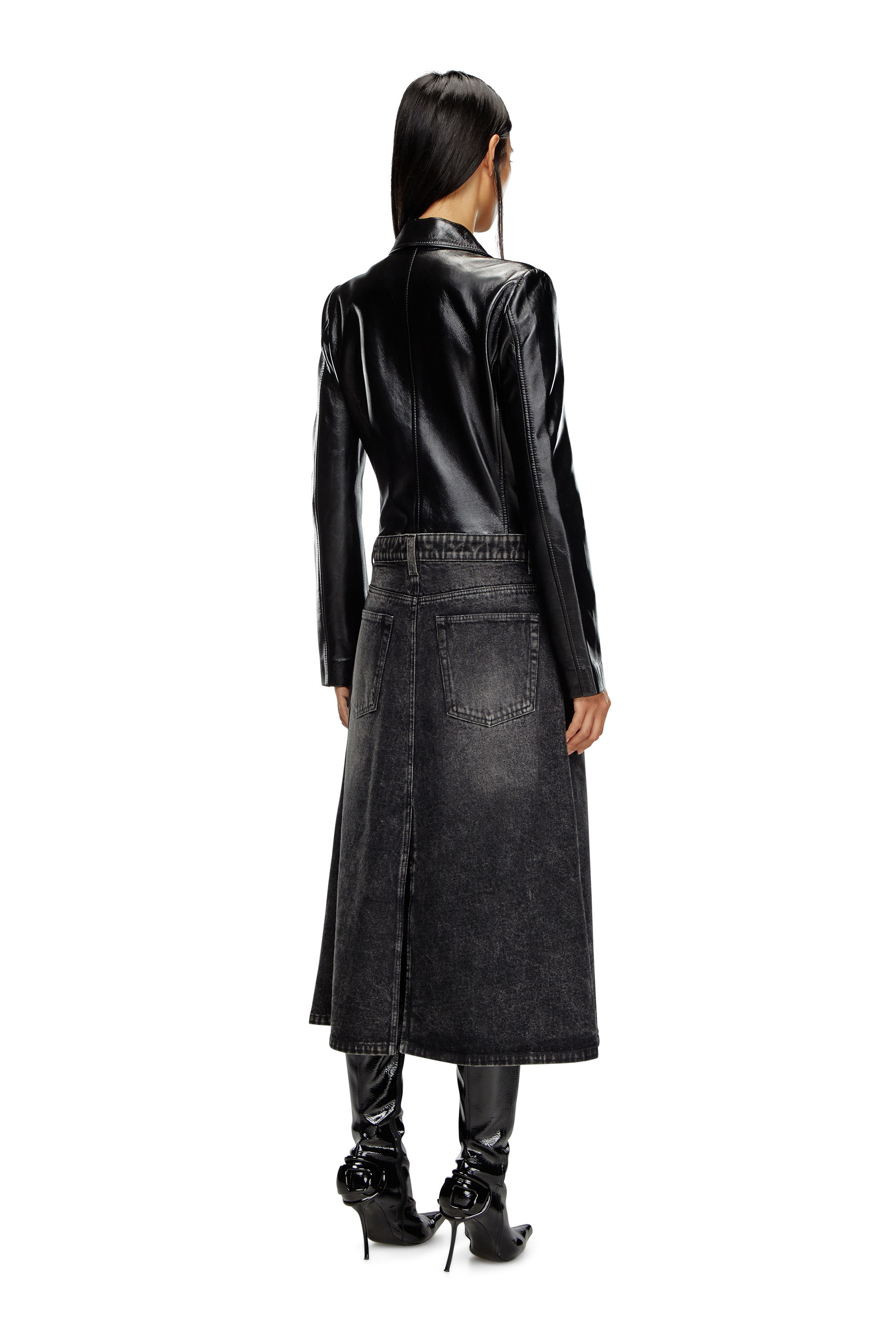 Diesel - L-ORY, Woman's Hybrid coat in denim and leather in Black - 4