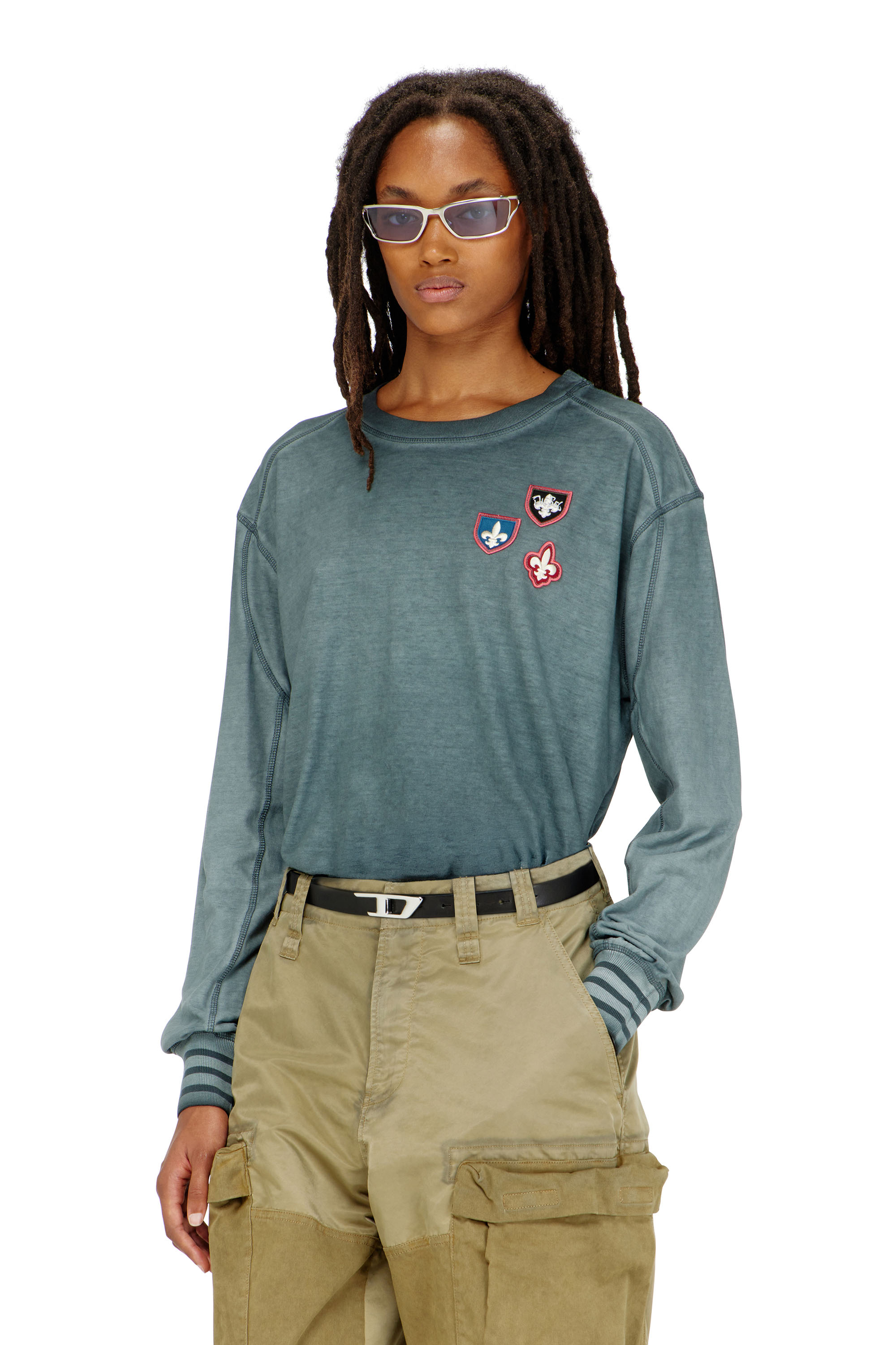 Diesel - T-BAWYE-LS, Woman's T-shirt with patches and microwaffle inserts in null - 2