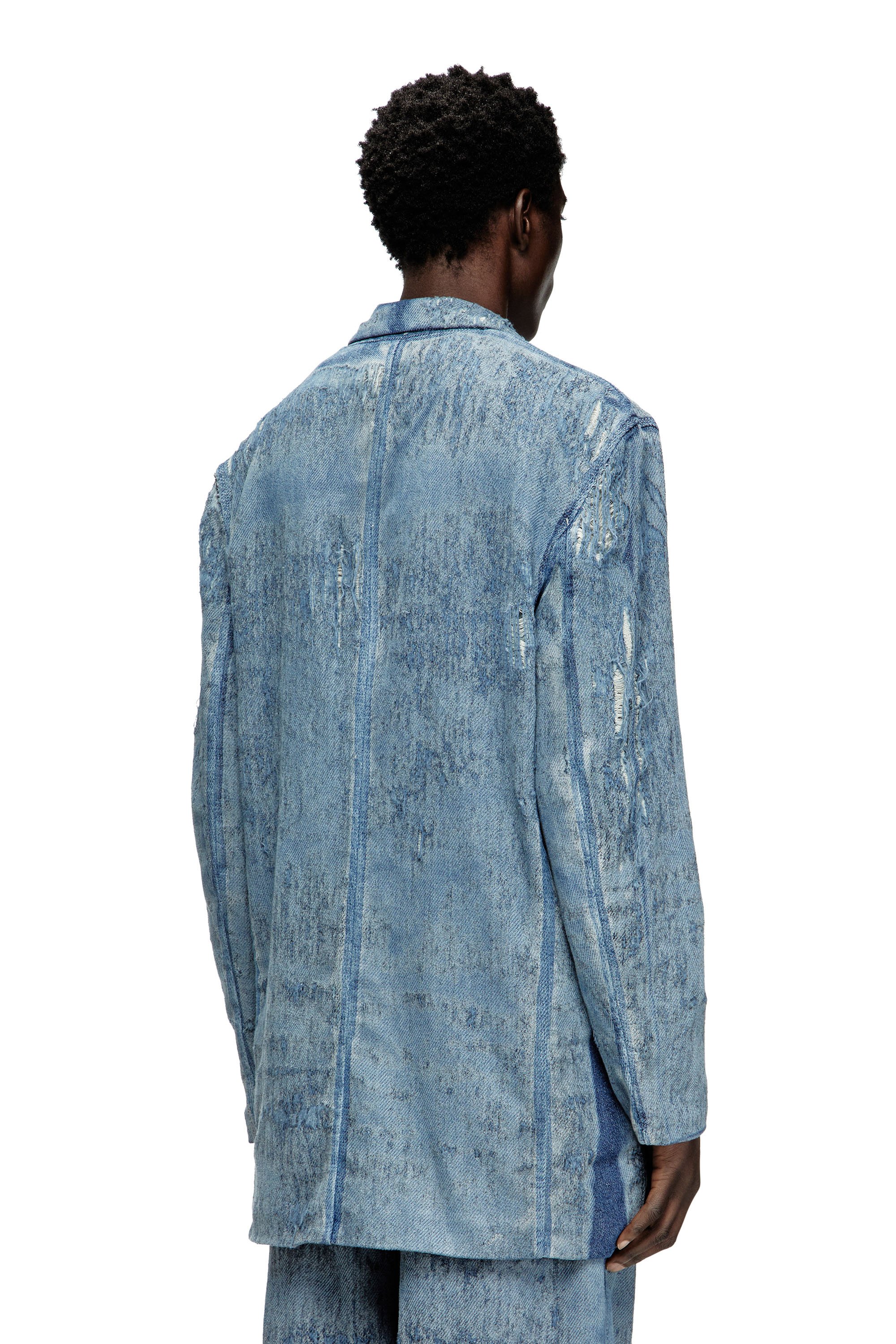 Diesel - D-PEKKA-FSG2, Unisex's Blazer in ultra-destroyed jacquard denim in Light Blue - 4