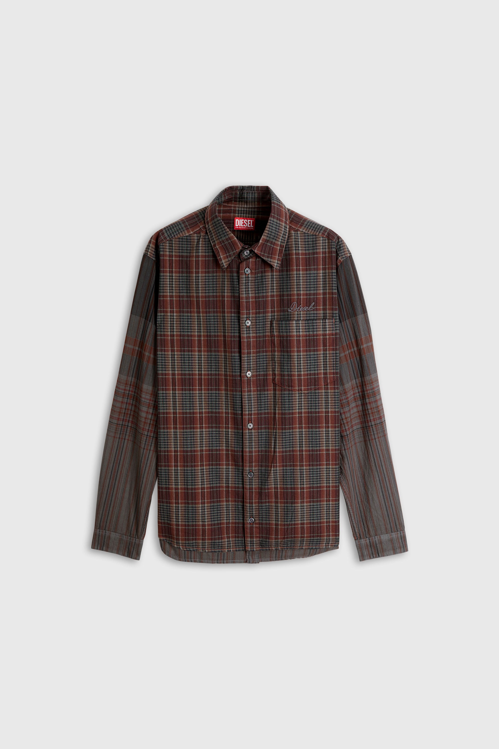 Diesel - S-TEN, Man's Shirt in metallic check flannel in Grey/Red - 2