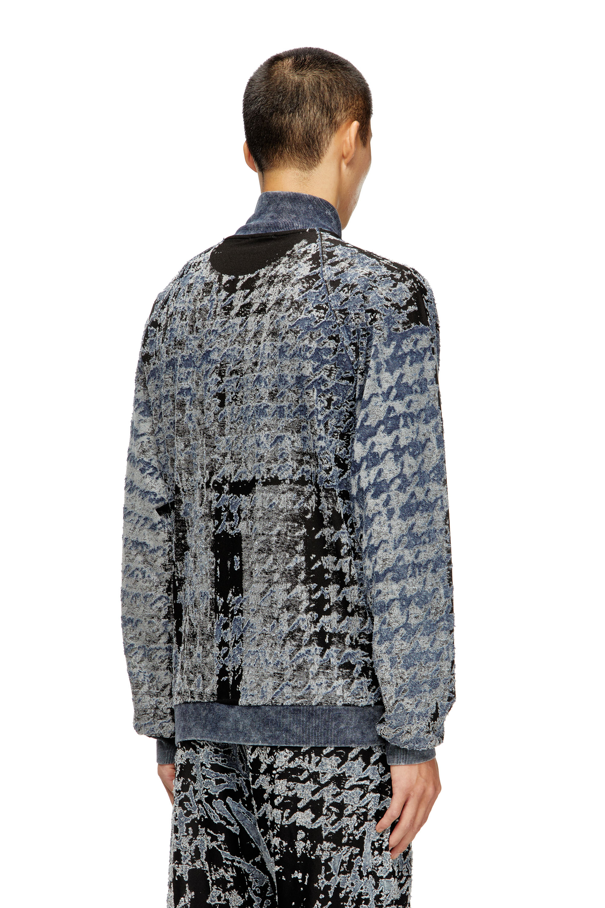 Diesel - S-CORR, Man's Devor&eacute; houndstooth zip-up top in Black/Blue - 4