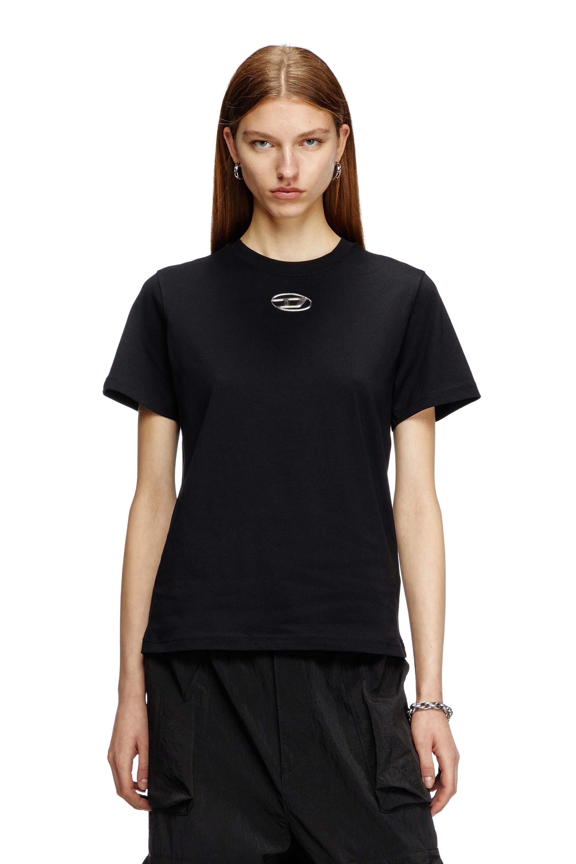 Diesel - T-REGS-OD-Q1, Woman's Regular fit T-shirt with cut-out Oval D in Black - 1